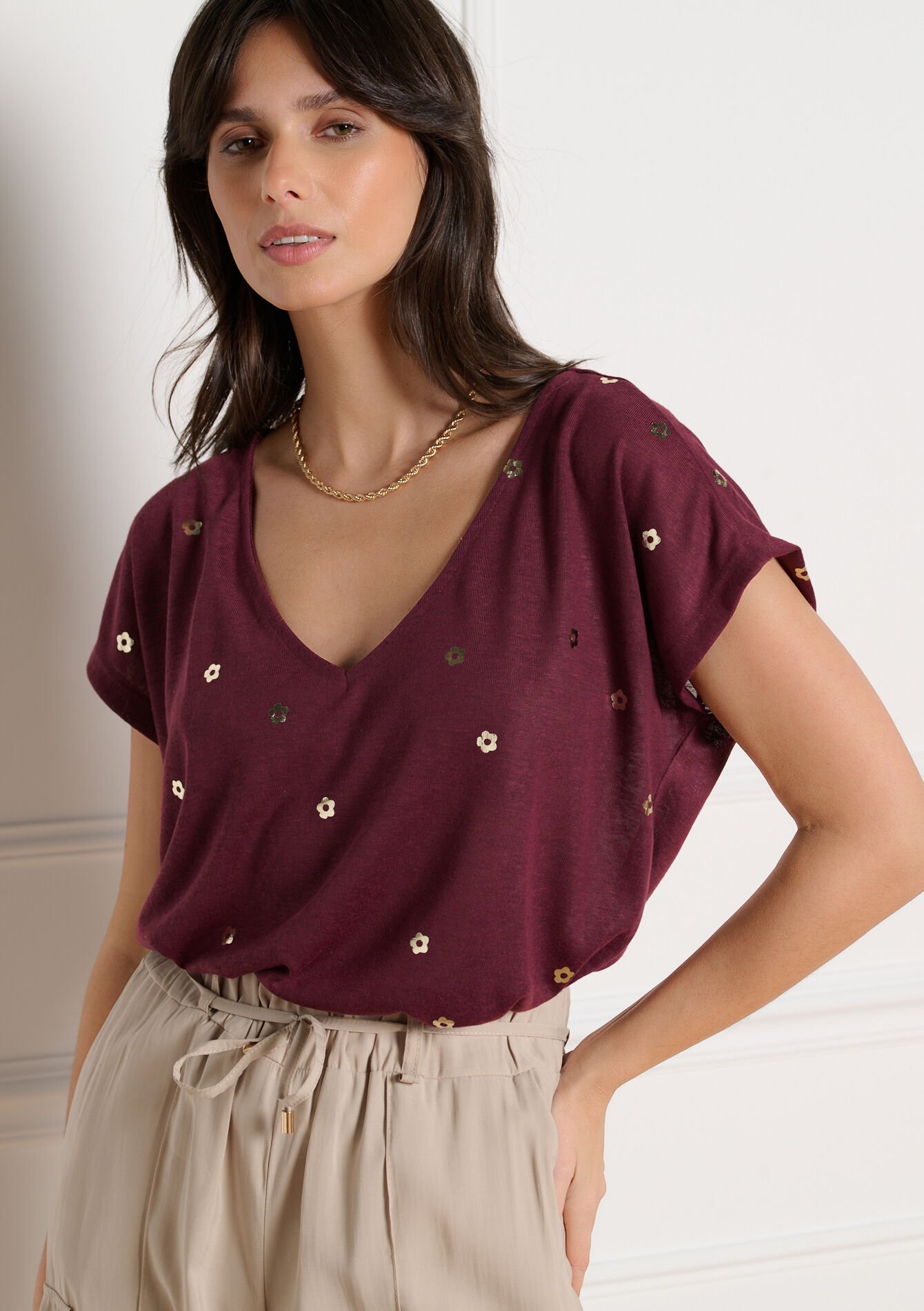 T-shirt à imprimé foil - AUBERGINE - 02301945_1537