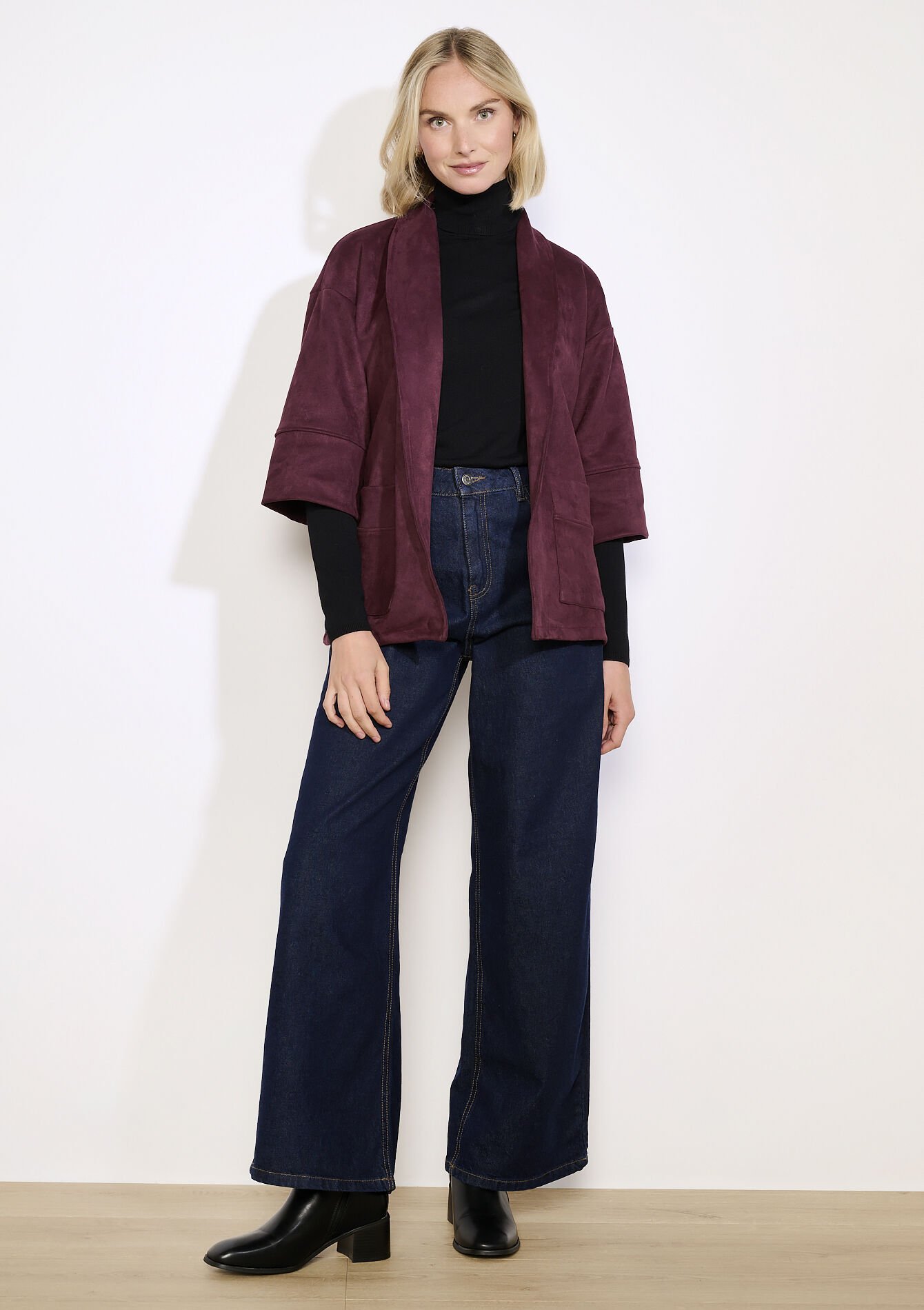 Loose suedine blazer, Loose suedine blazer - BORDEAUX WINE - 09101105_5514