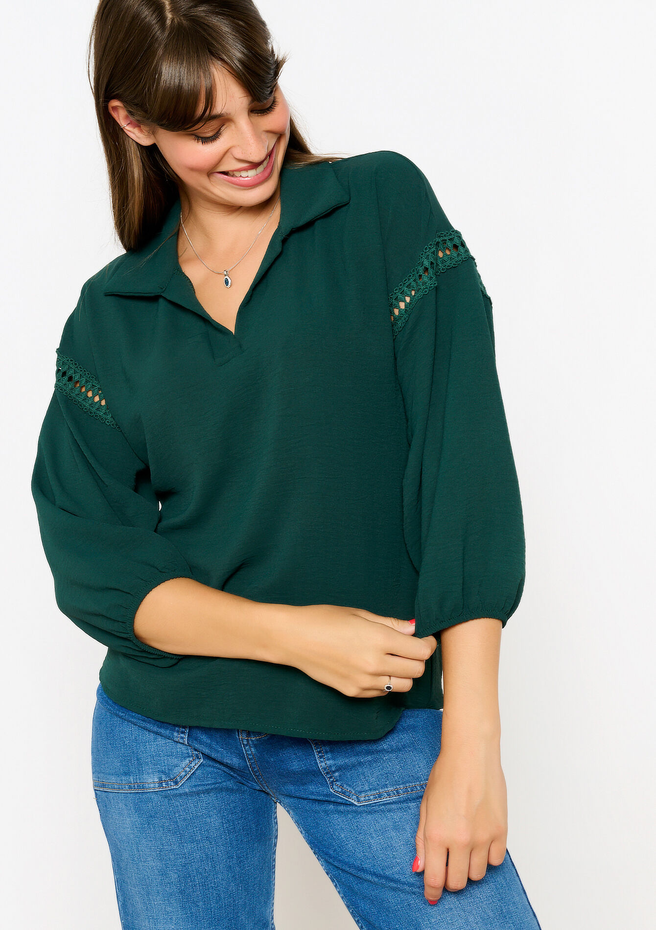 Blouse avec macramé, Blouse avec macramé - BOTTLE GREEN - 05702650_1778