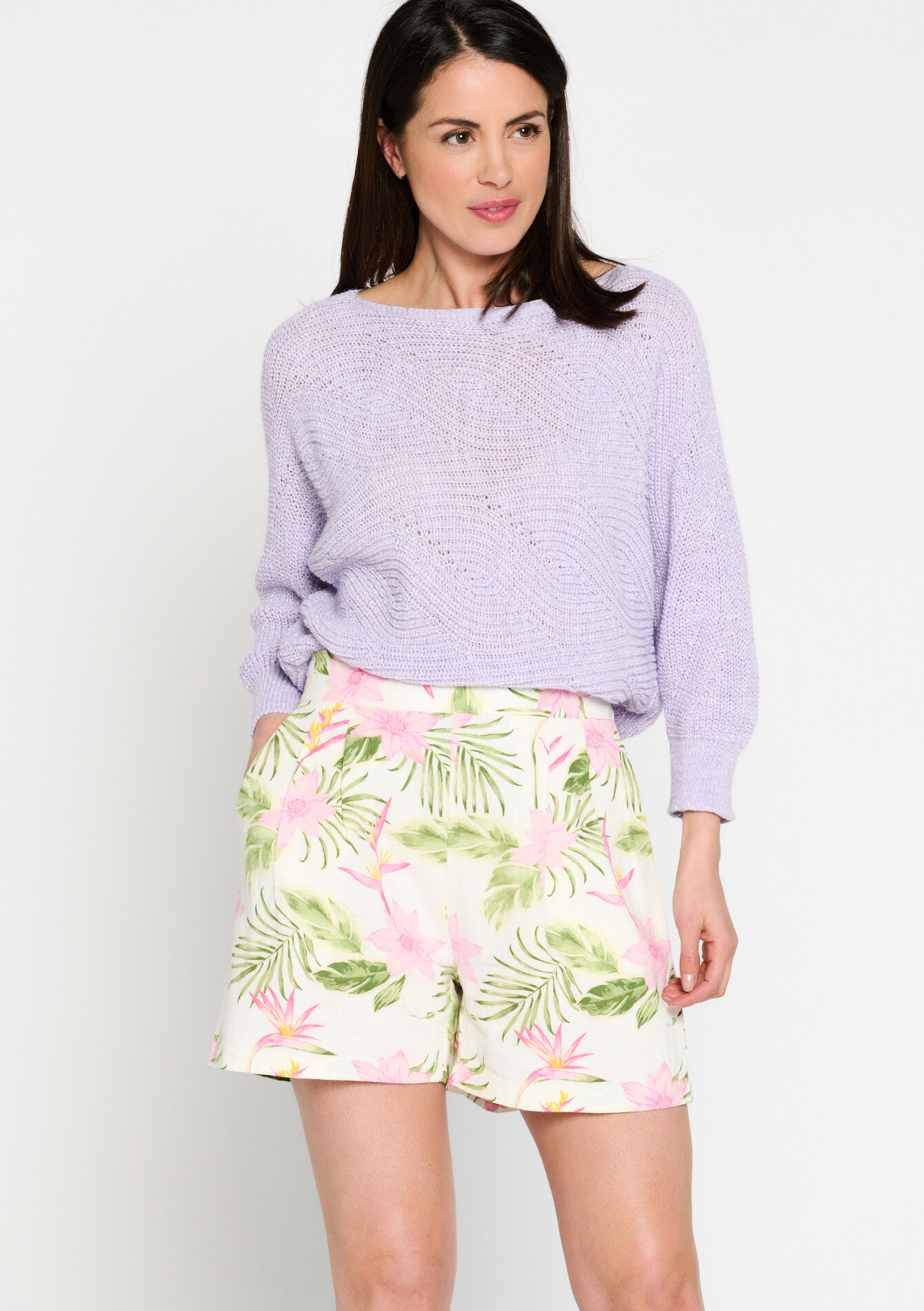 Shorts with tropical print, Shorts with tropical print - OFFWHITE - 06100496_1001