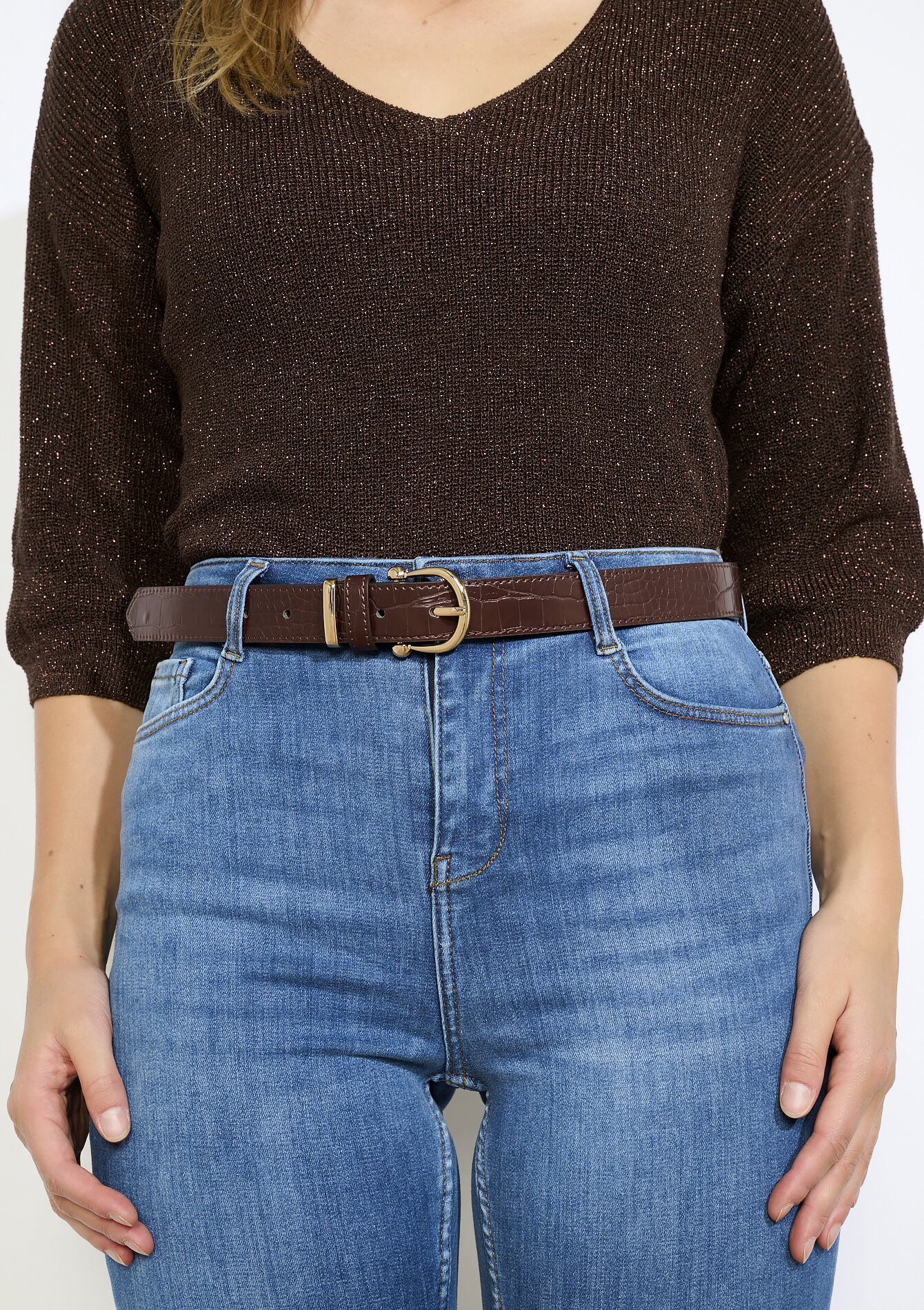 Ceinture effet croco boucle dorée, Ceinture effet croco boucle dorée, , detail_model