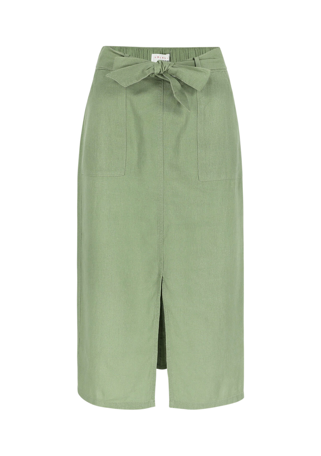 Jupe en lin avec fente, Jupe en lin avec fente - KHAKI FADED - 07101301_4326