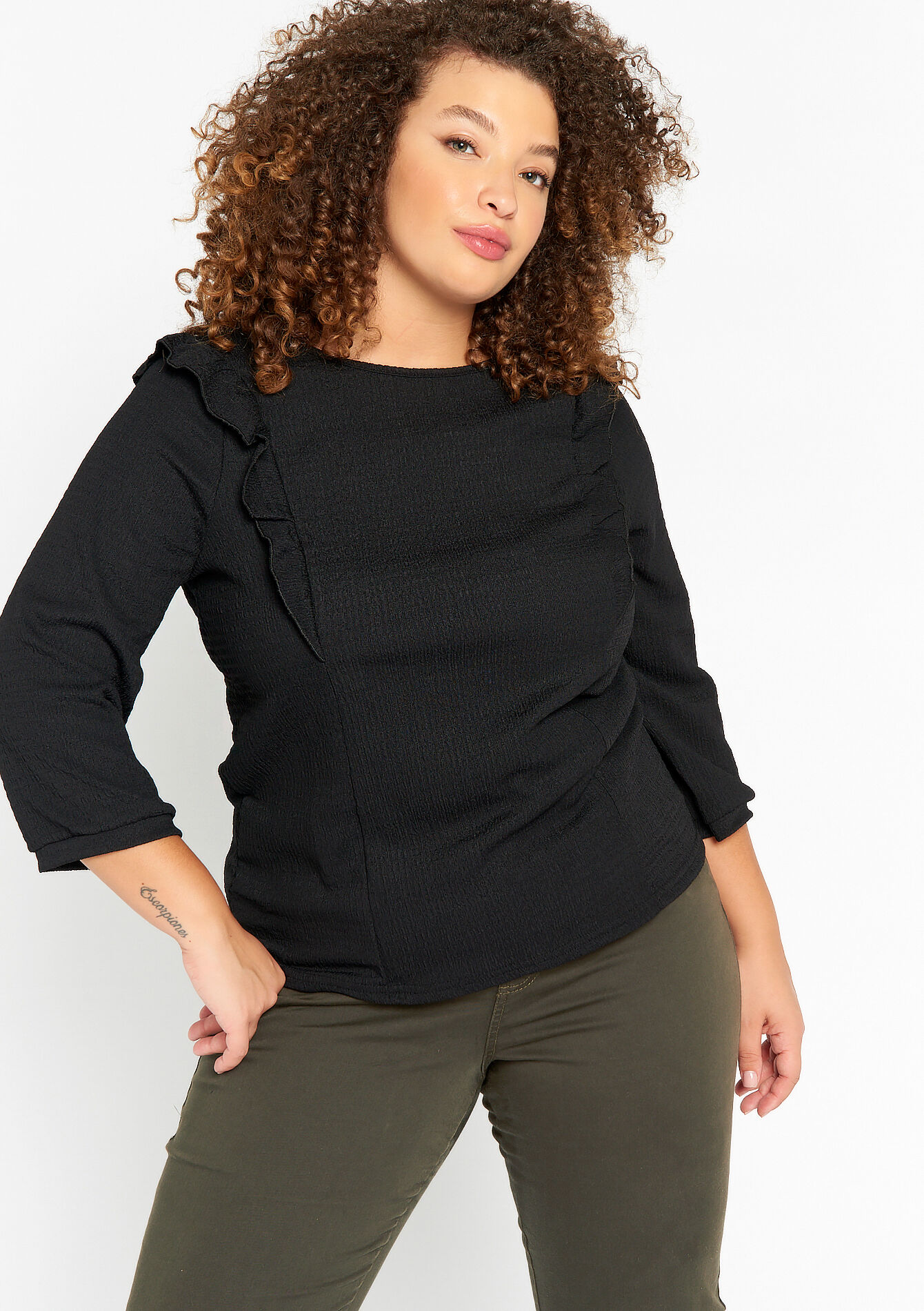 T-shirt with frills - BLACK - 02301478_1119