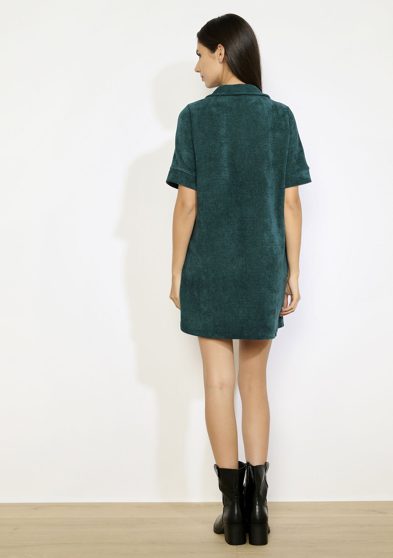 Robe courte boutonnée - BOTTLE GREEN - 08104309_1778