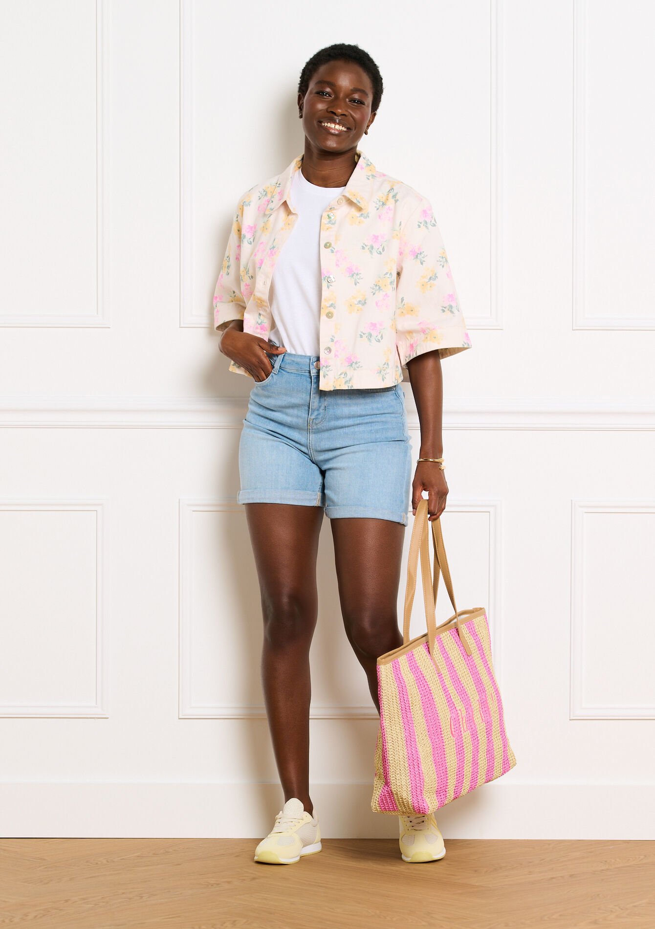 Denim short met hoge taille - BLUE BLEACHED - 22000650_0502