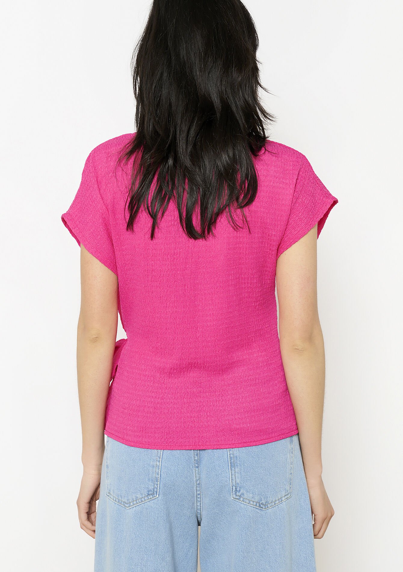 T-shirt noué texturé, T-shirt noué texturé - FUCHSIA - 02301800_5626
