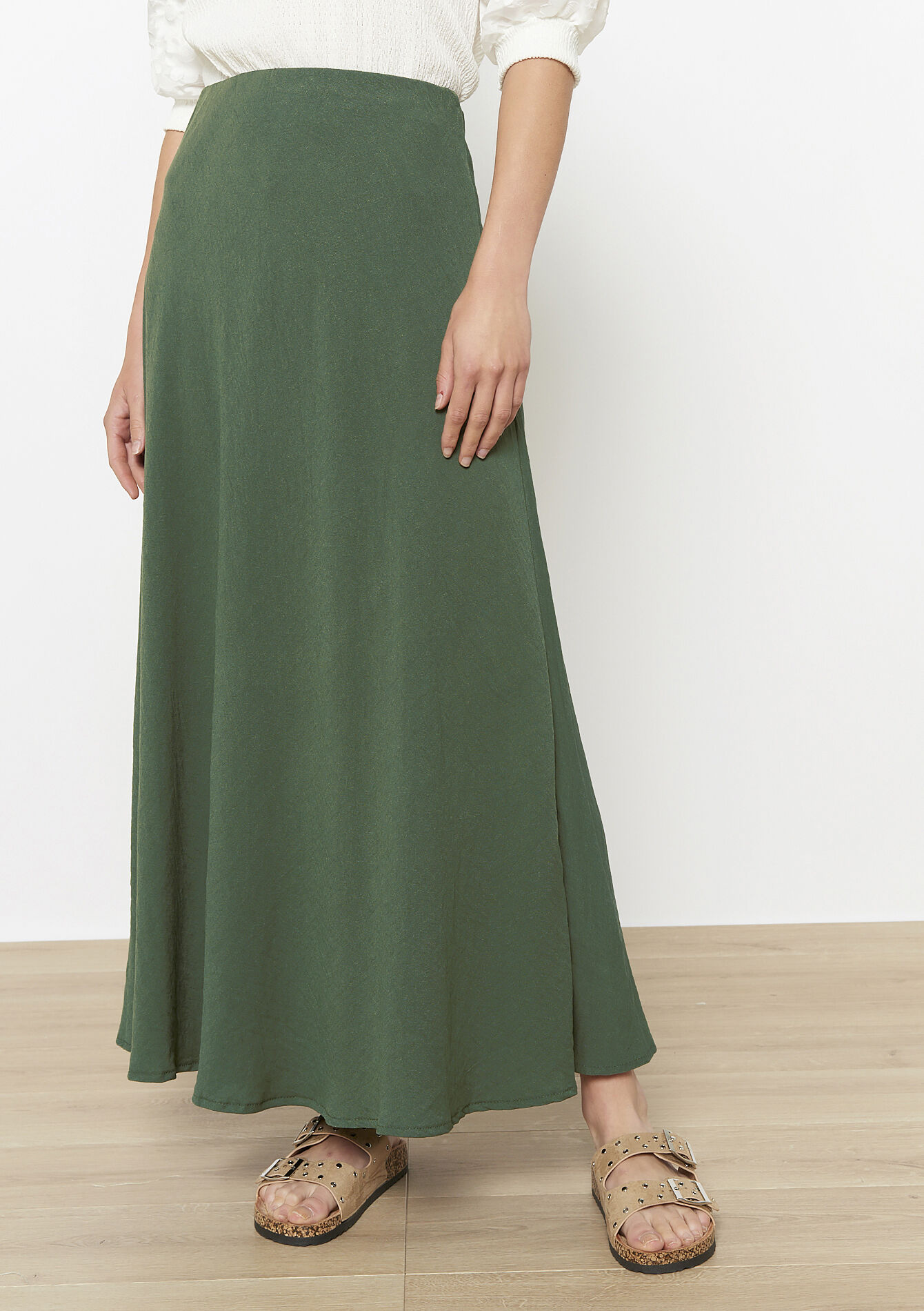 Losvallende maxi-rok - KHAKI MED - 07101371_4327
