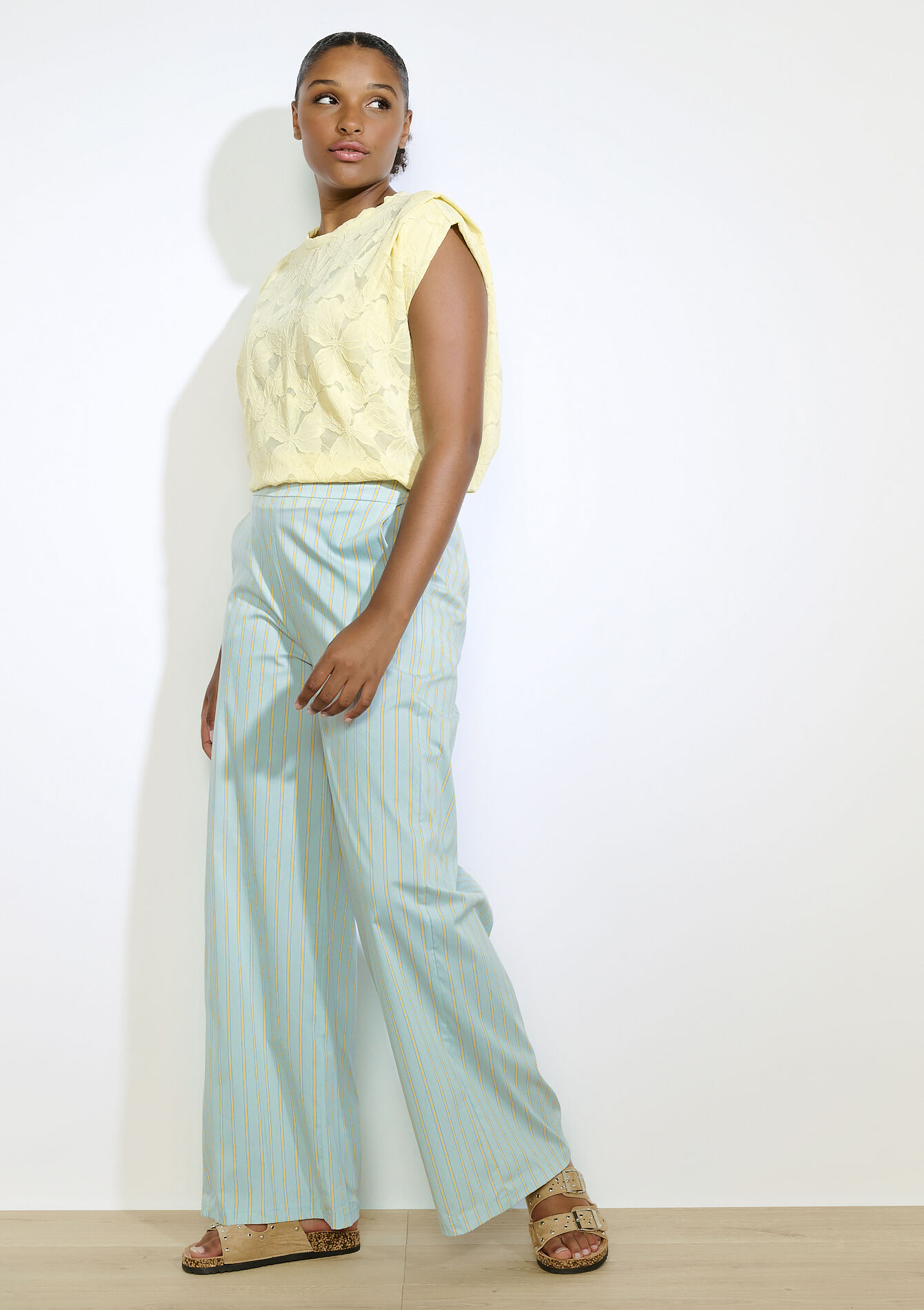 Pantalon rayé léger - BLUE PASTEL - 06601039_3003