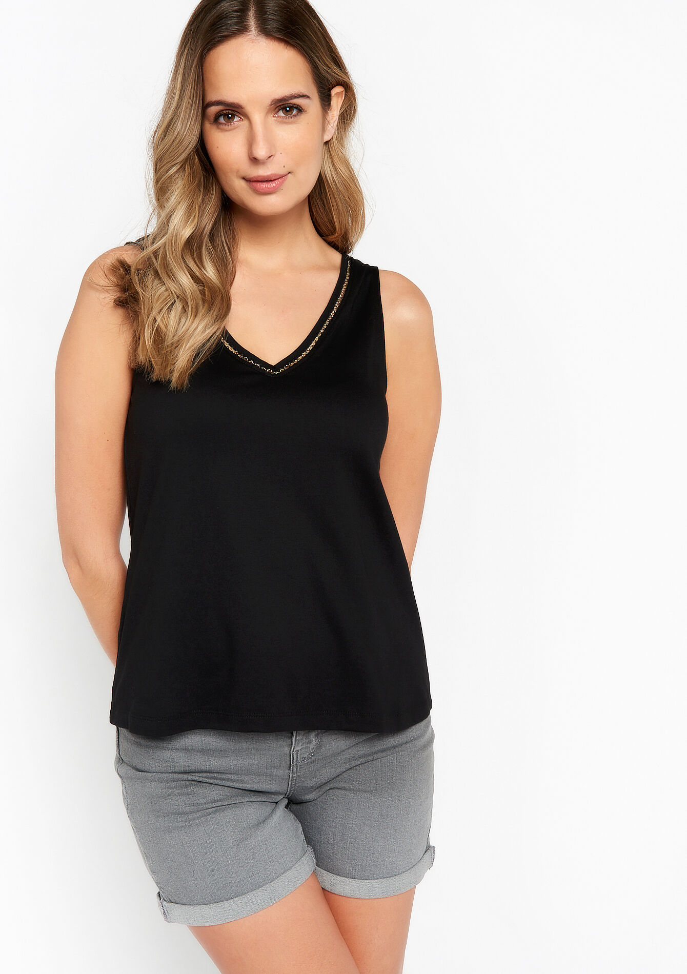 Top met V-hals, Top met V-hals - BLACK - 02200336_1119
