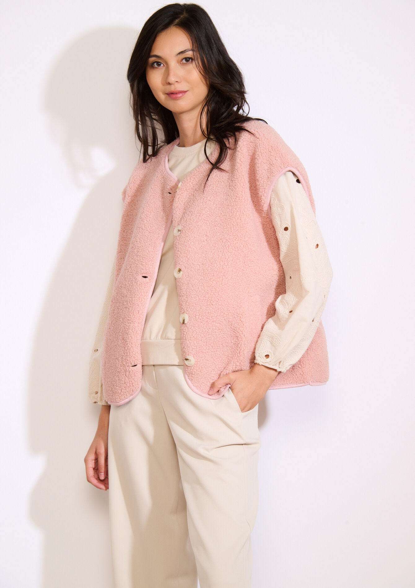 Zachte mouwloze bodywarmer, Zachte mouwloze bodywarmer - COSMETIC PINK - 09001486_5733