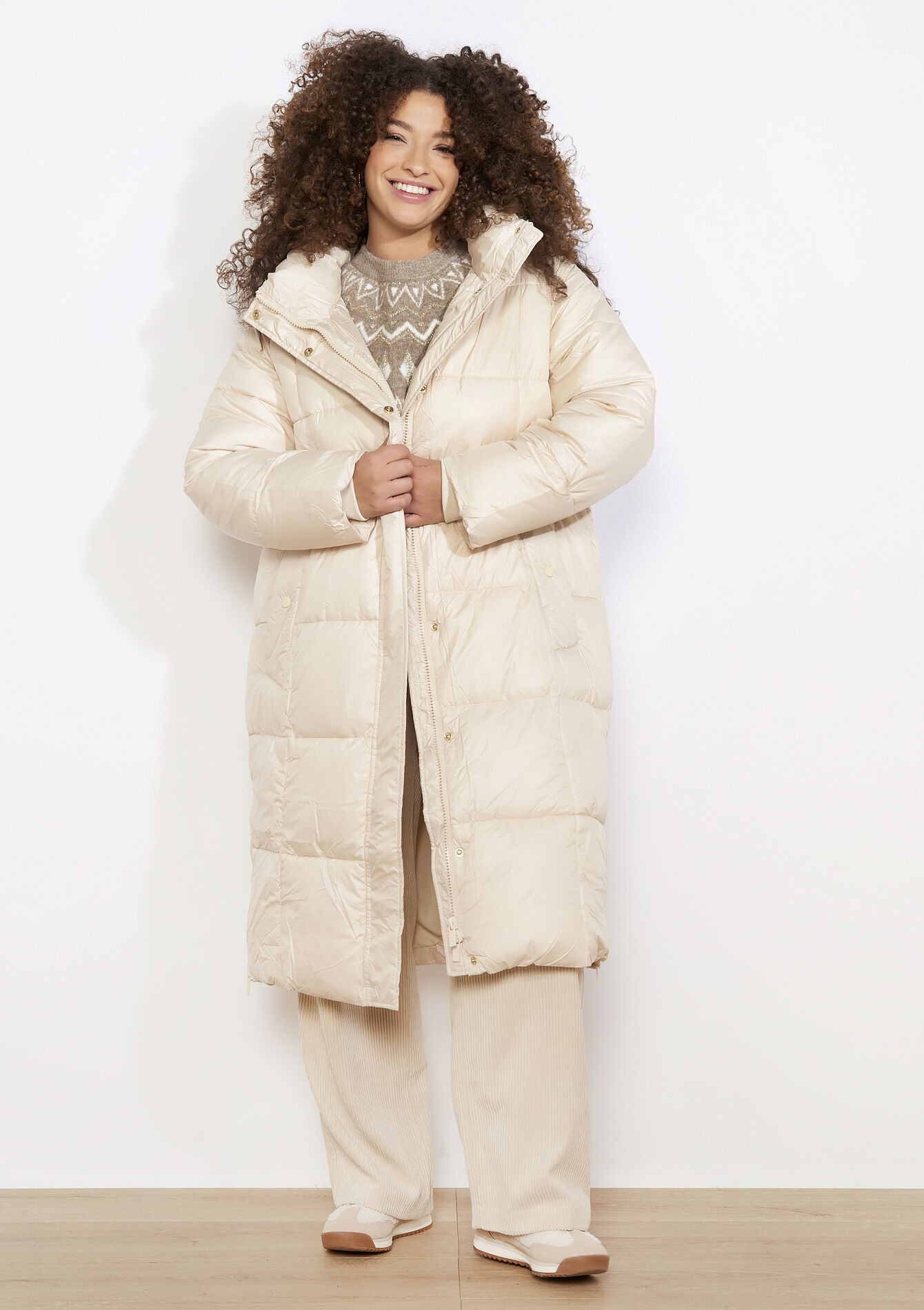 Lange gewatteerde jas, Lange gewatteerde jas - VANILLA WHITE - 23000775_1013