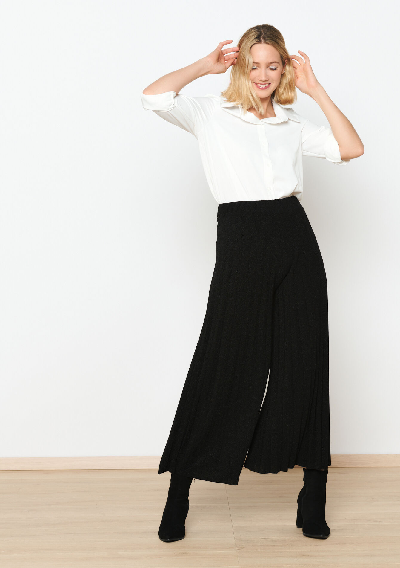 Wide pleated trousers, Wide pleated trousers - BLACK - 1092910