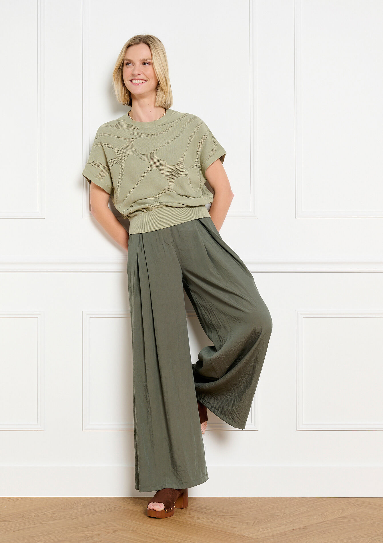 Gehaakte top met korte mouwen - KHAKI FADED - 04007076_4326