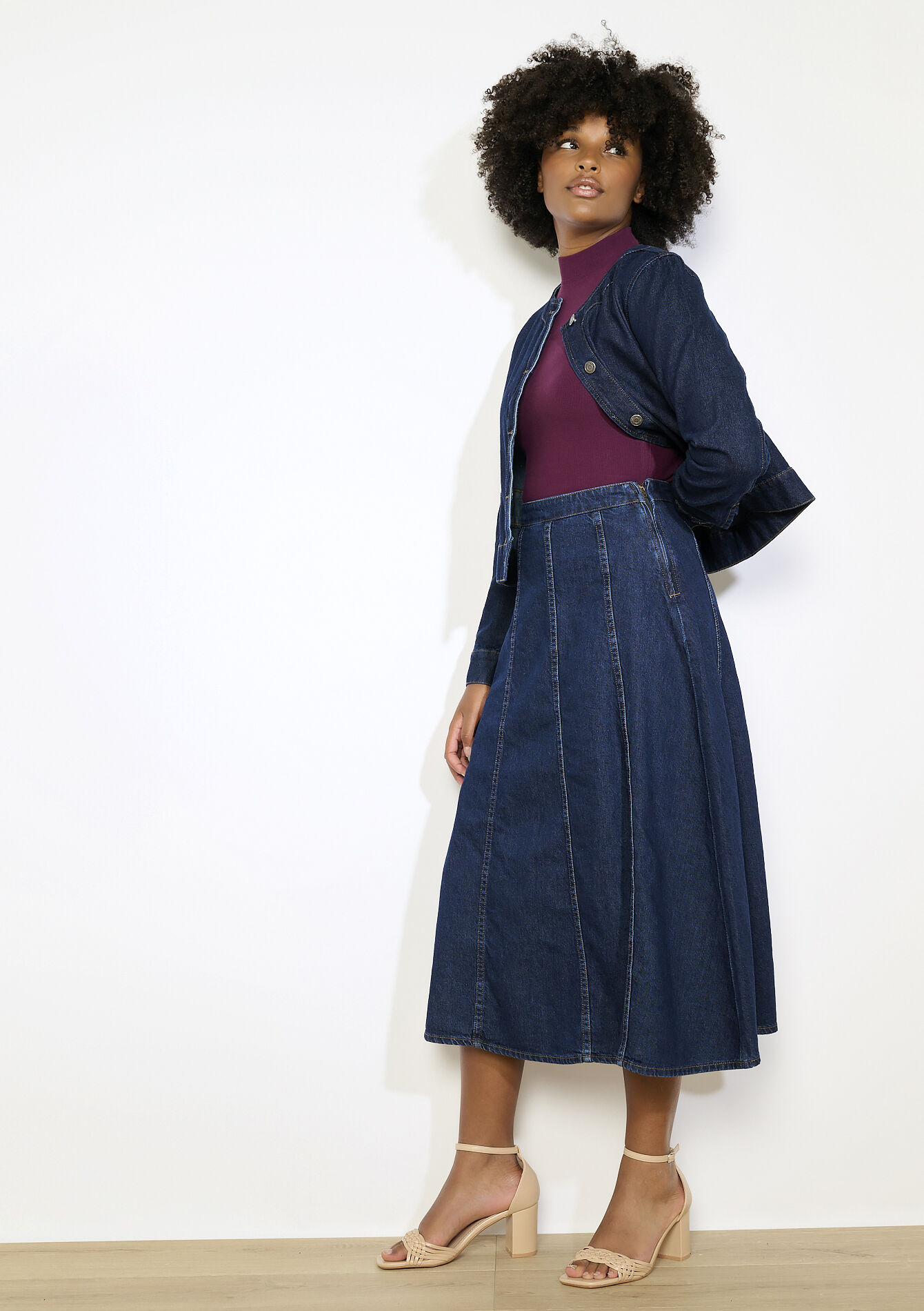 Denim midi-rok met flair, Denim midi-rok met flair - DARK BLUE - 07101400_0501