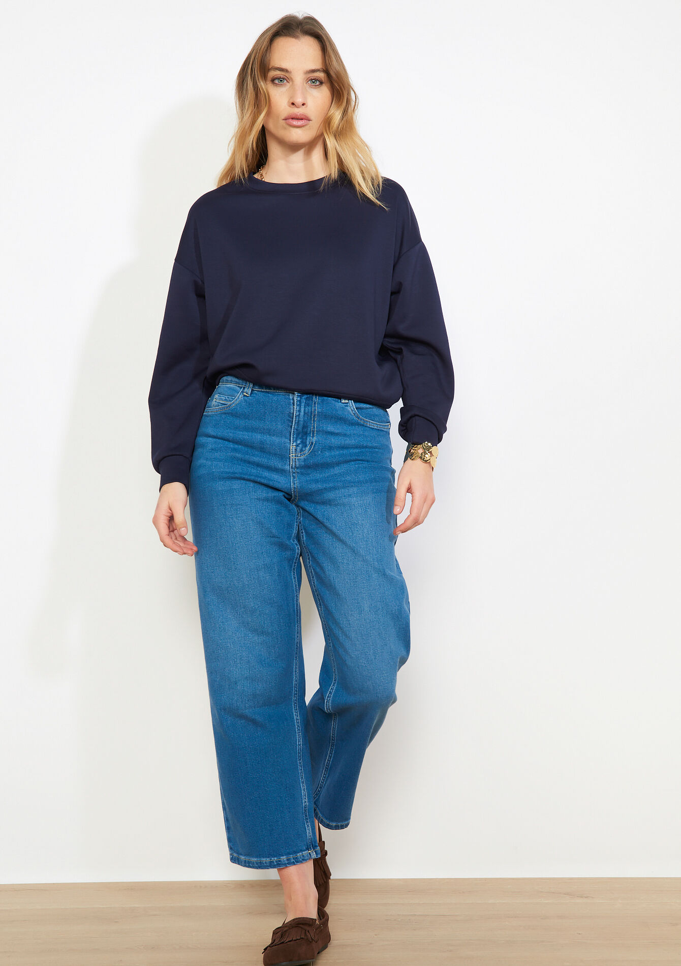 Sweat-shirt col rond décontracté - NAVY BLUE - 15100422_1651