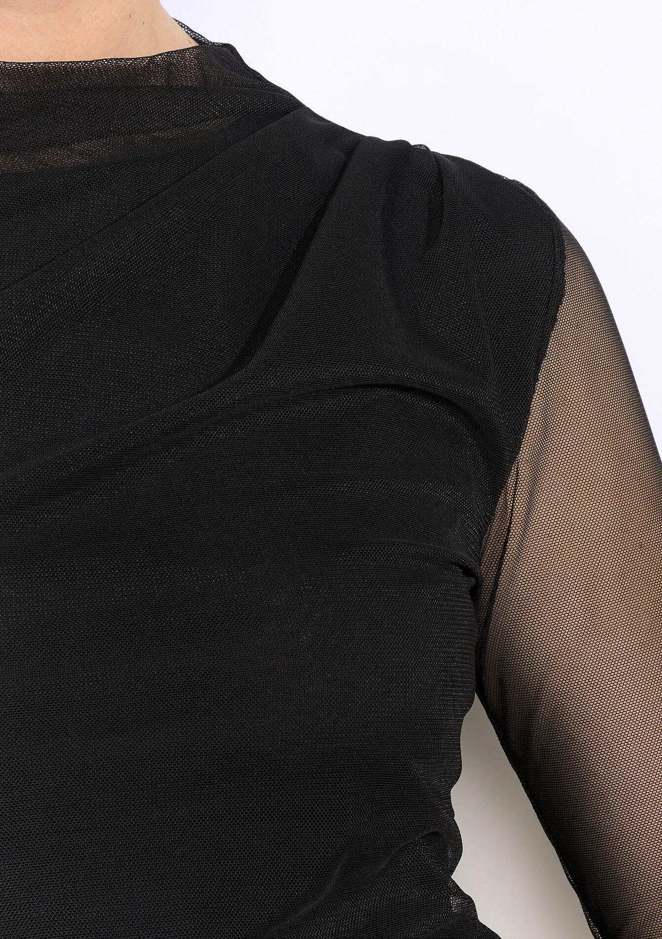 Tulle sleeve top, Tulle sleeve top - BLACK - 02400384_1119