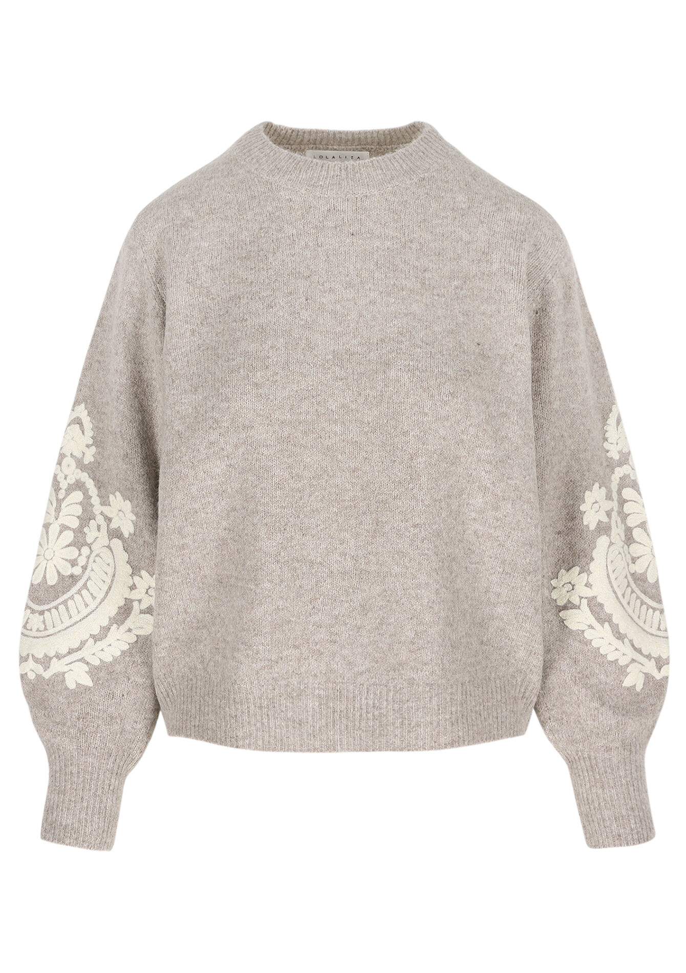 Gebreide trui met borduursel - TAUPE - 04007036_1021