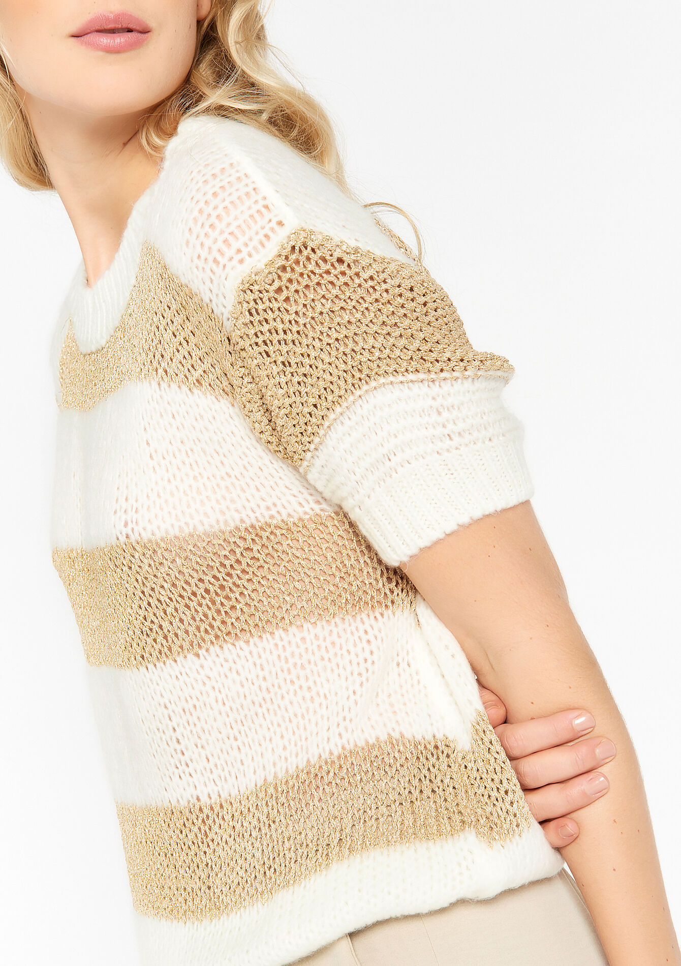 Pullover à rayures à manches courtes, Pullover à rayures à manches courtes - OFFWHITE - 04006110_1001