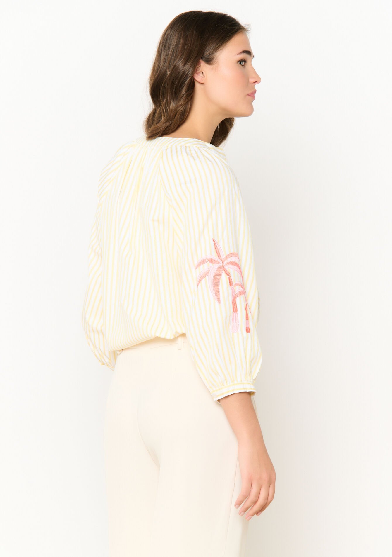 Hemd met geborduurde palmbomen, Hemd met geborduurde palmbomen - YELLOW PASTEL - 05702723_5004