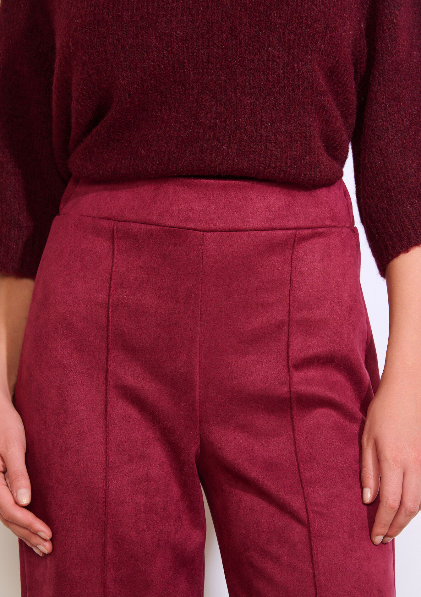 Suèdelook broek met wijde pijp, Suèdelook broek met wijde pijp - AUBERGINE - 06601080_1537