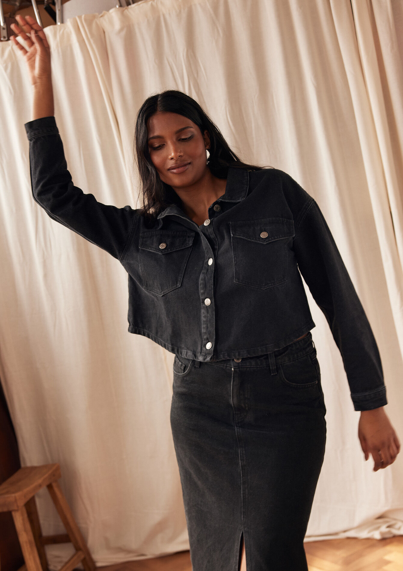 Korte denimjas, Korte denimjas - BLACK - 09100947_0503