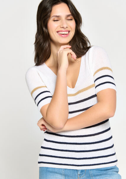 Striped pullover with short sleeves - OFFWHITE - 04006227_1001
