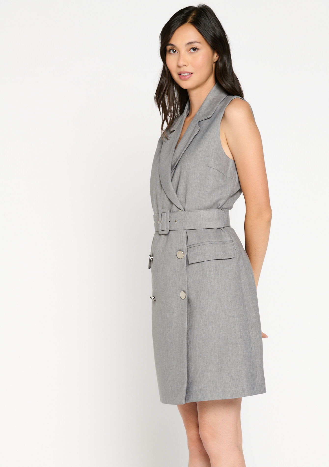 Mouwloze blazerjurk - GREY MED MEL - 08103369_3507