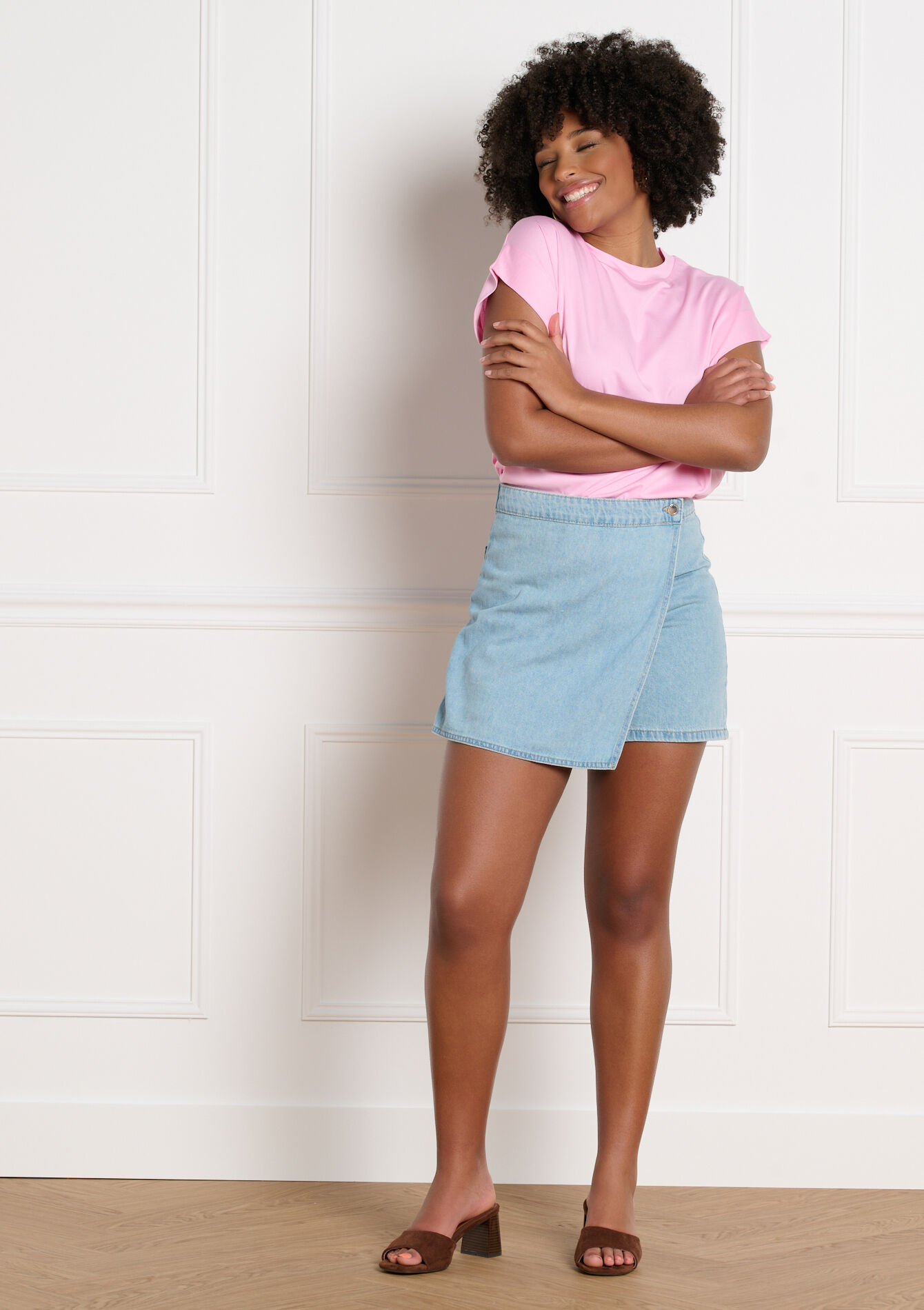 Denim skort - BLUE BLEACHED - 22000640_0502