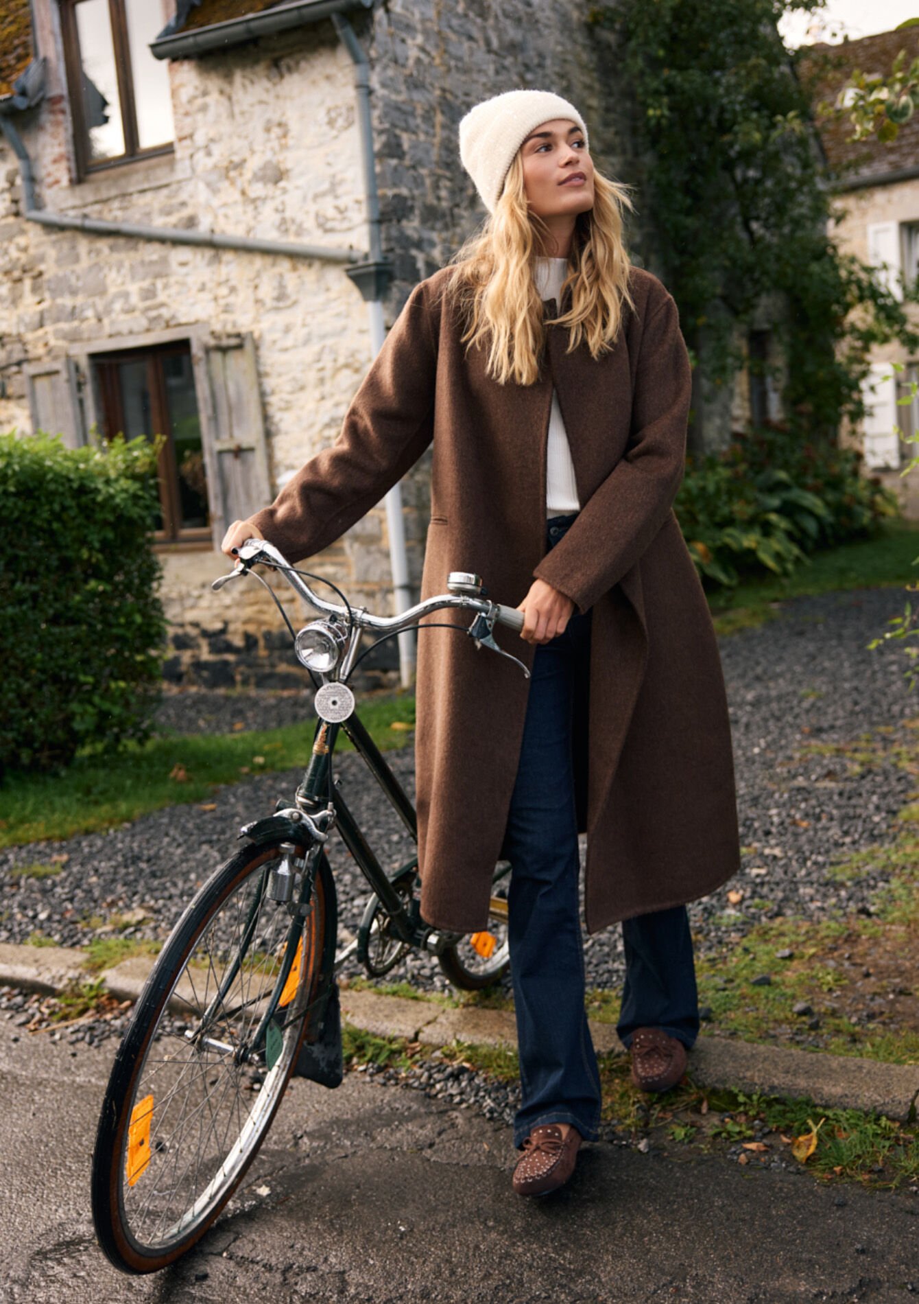 Long collarless coat, Long collarless coat - BROWN DARK CHOCOLATE - 23000774_3720