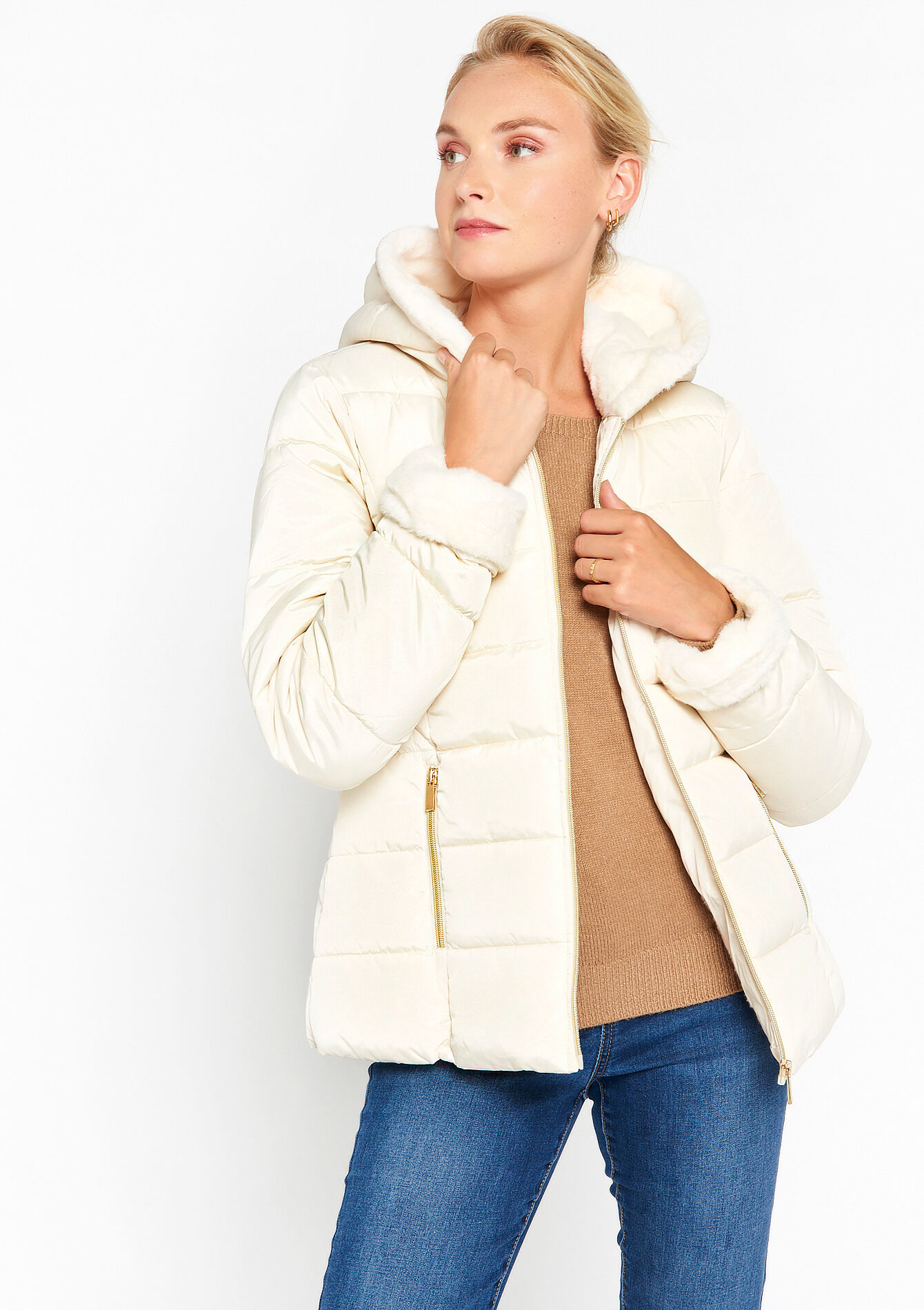 Manteau matelassé avec fourrure, Manteau matelassé avec fourrure - VANILLA WHITE - 23000600_1013