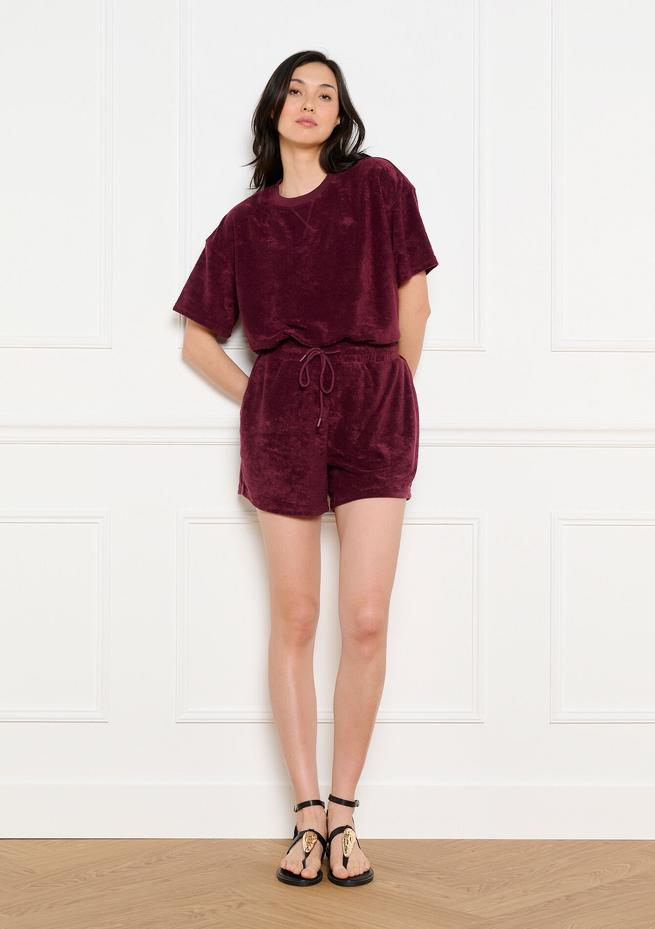 Relaxte badstof t-shirt - AUBERGINE - 15100420_1537