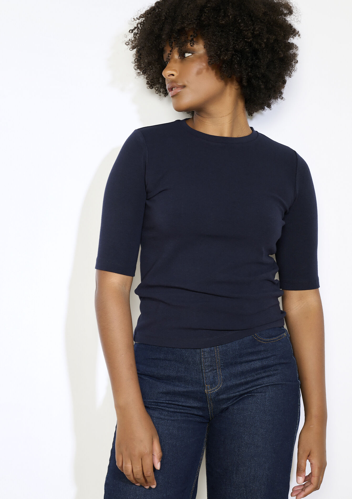 Aansluitend geribbeld t-shirt, Aansluitend geribbeld t-shirt - NAVY BASIC - 02301810_2723