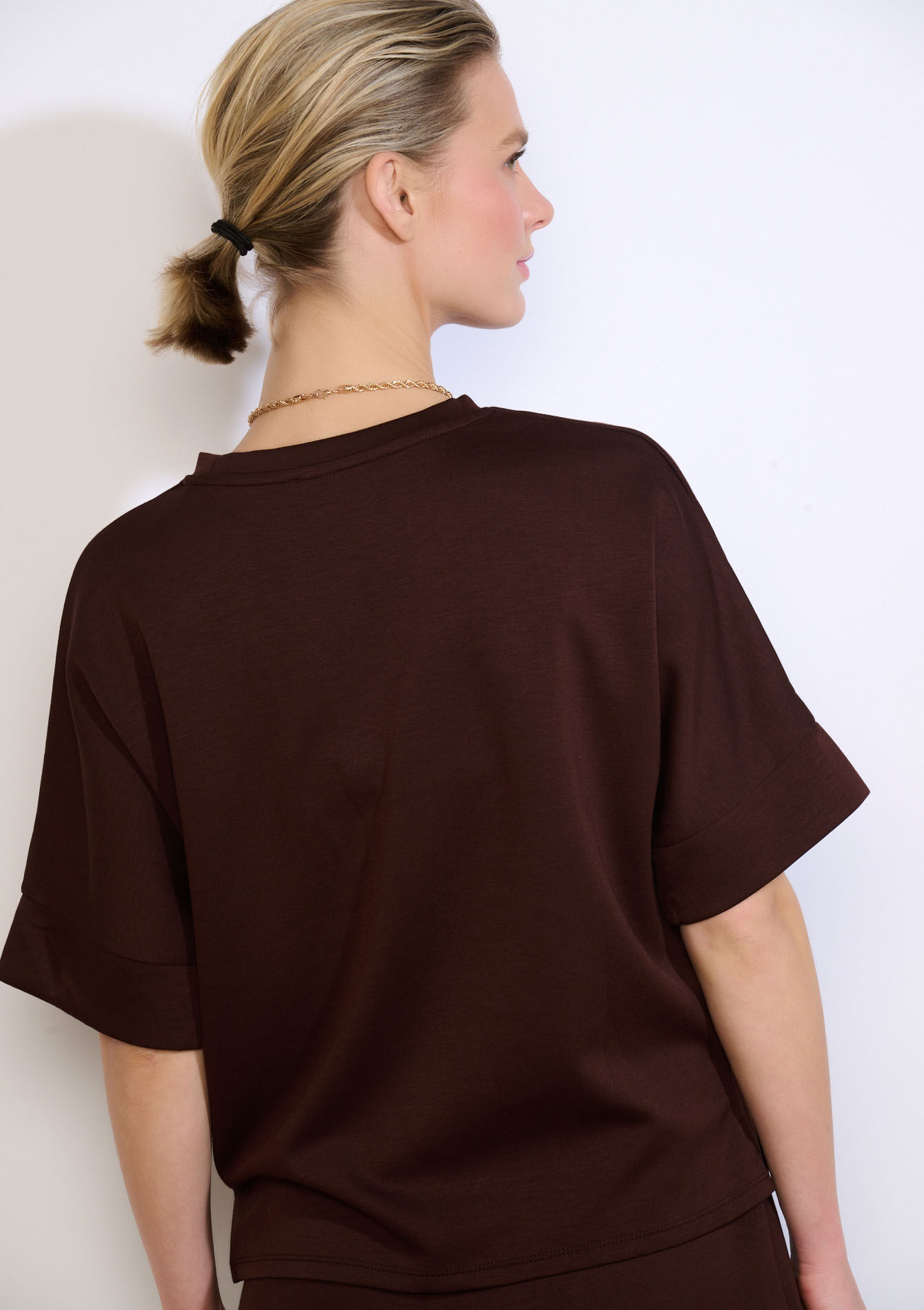 T-shirt col rond modal - BROWN DARK CHOCOLATE - 15100407_3720