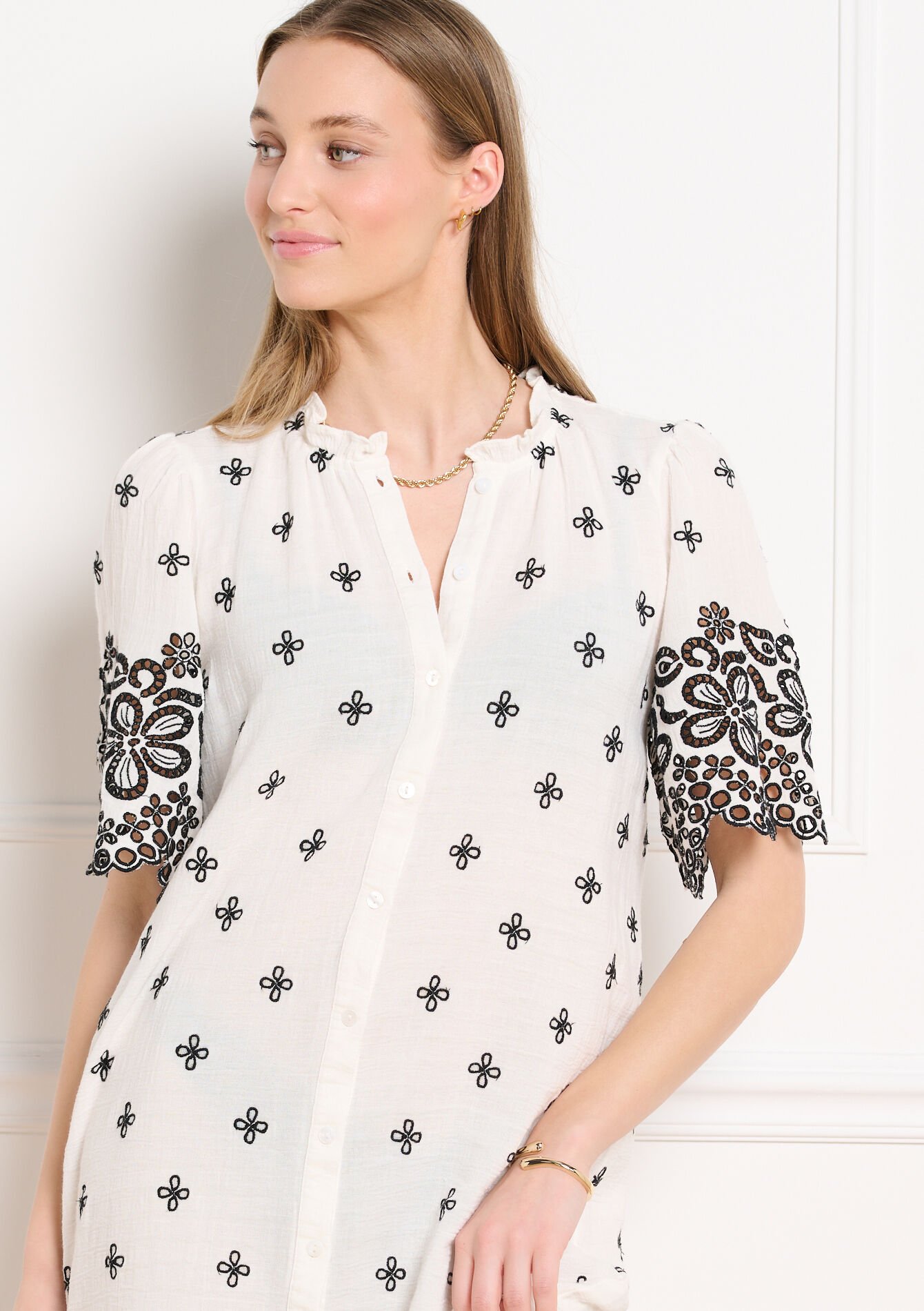 Robe courte brodée - OFFWHITE - 08104304_1001