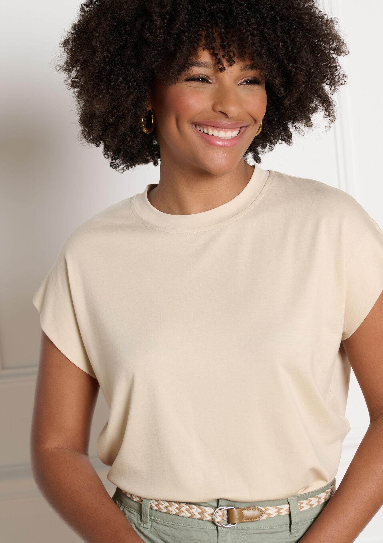 Soepele t-shirt met korte mouwen - LT BEIGE - 02301933_2527