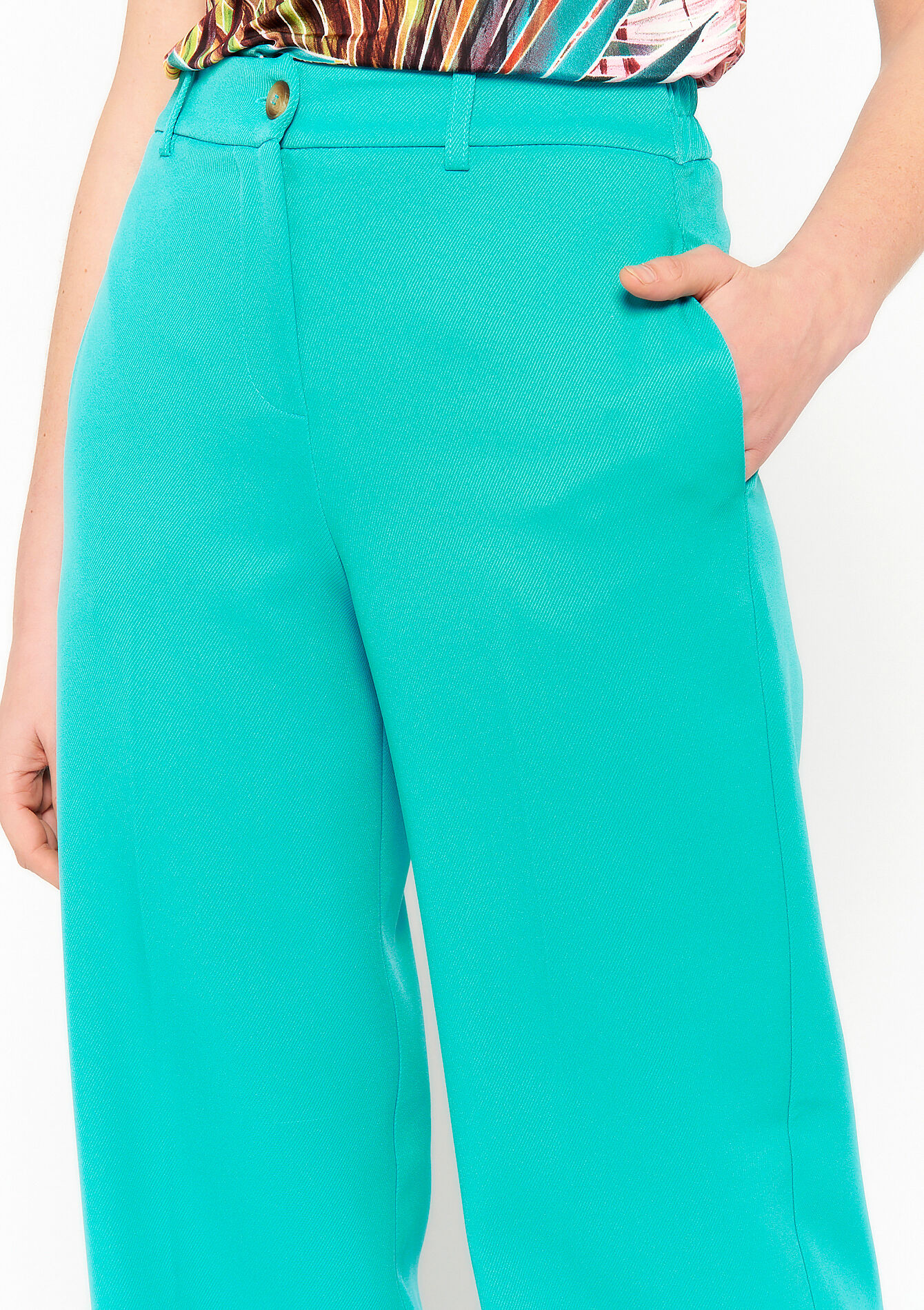 Pantalon évasé en sergé, Pantalon évasé en sergé - TURQUOISE - 06100501_1759