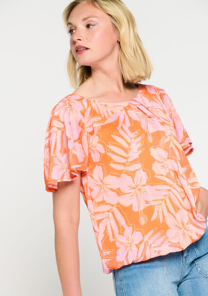 Blouse with butterfly sleeves - ORANGE BRIGHT - 05702205_1255