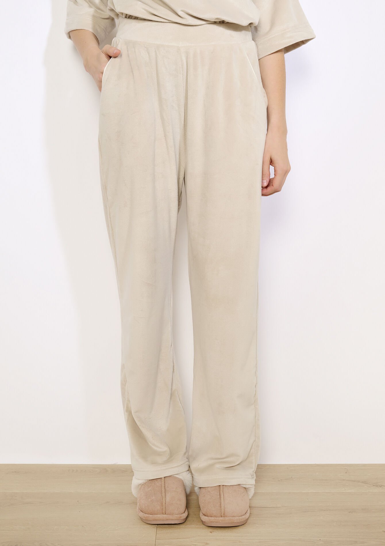 Pantalon large en velours, Pantalon large en velours - BEIGE ASH - 15100387_1904