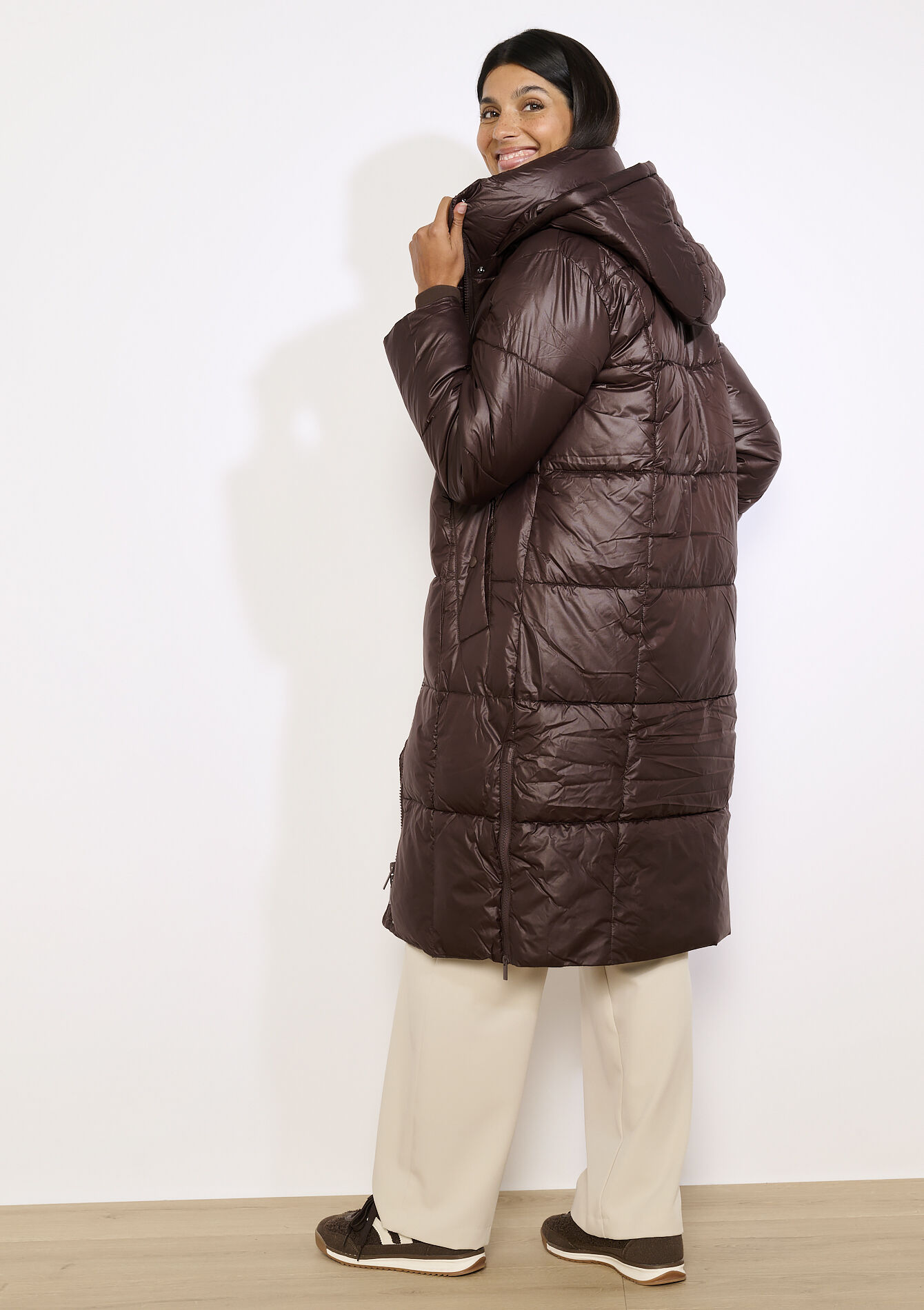 Lange gewatteerde jas, Lange gewatteerde jas - BROWN DARK CHOCOLATE - 23000775_3720