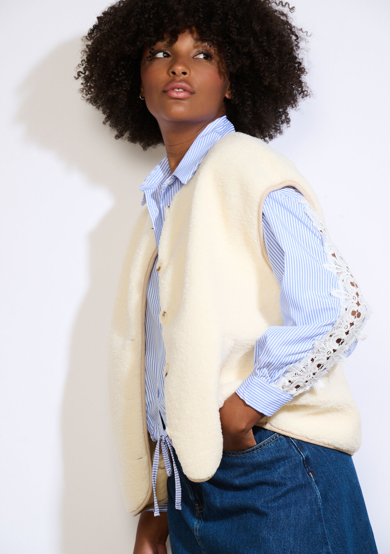 Zachte mouwloze bodywarmer, , back