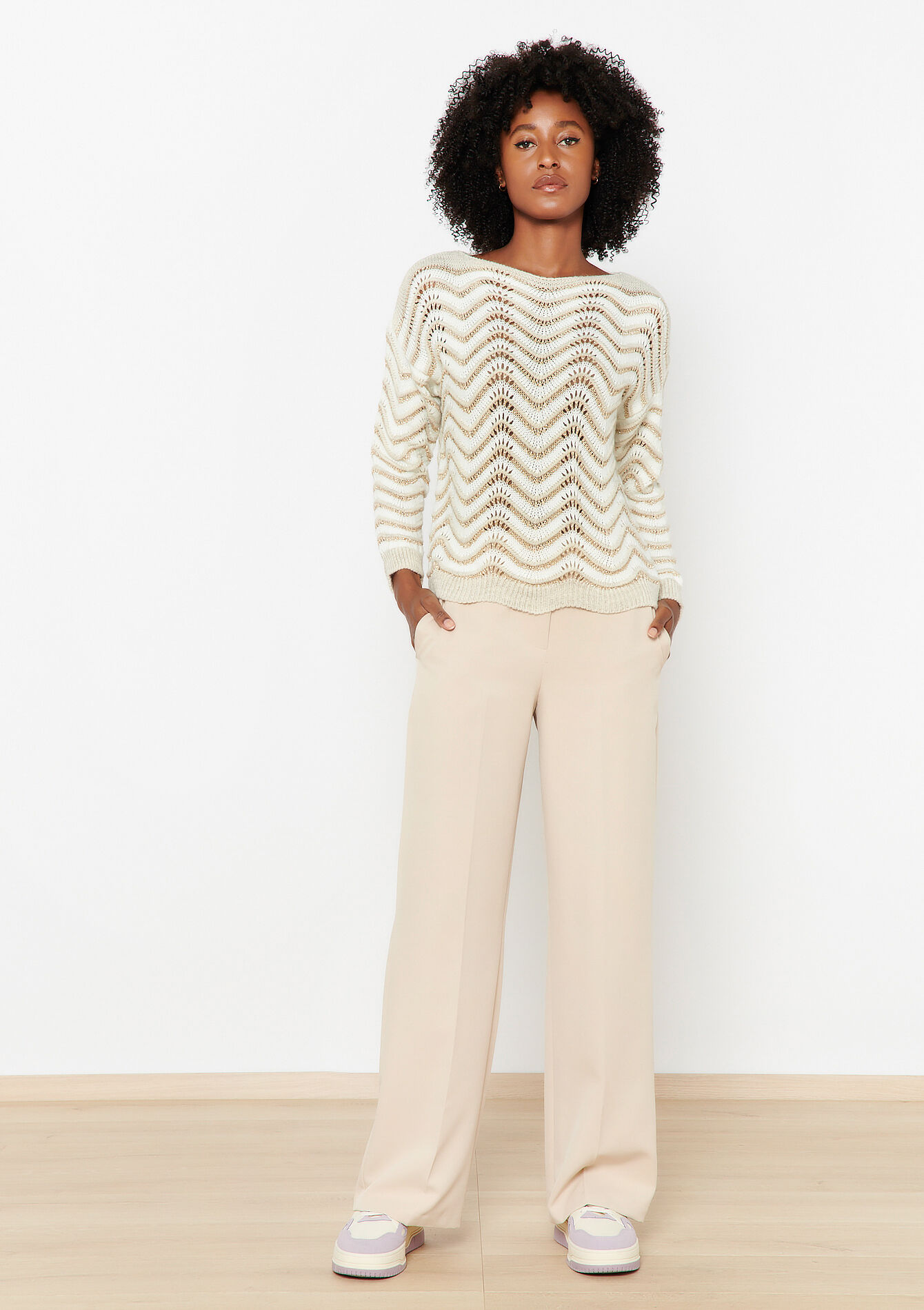 Trui met golvende colourblock - OFFWHITE - 04006343_1001