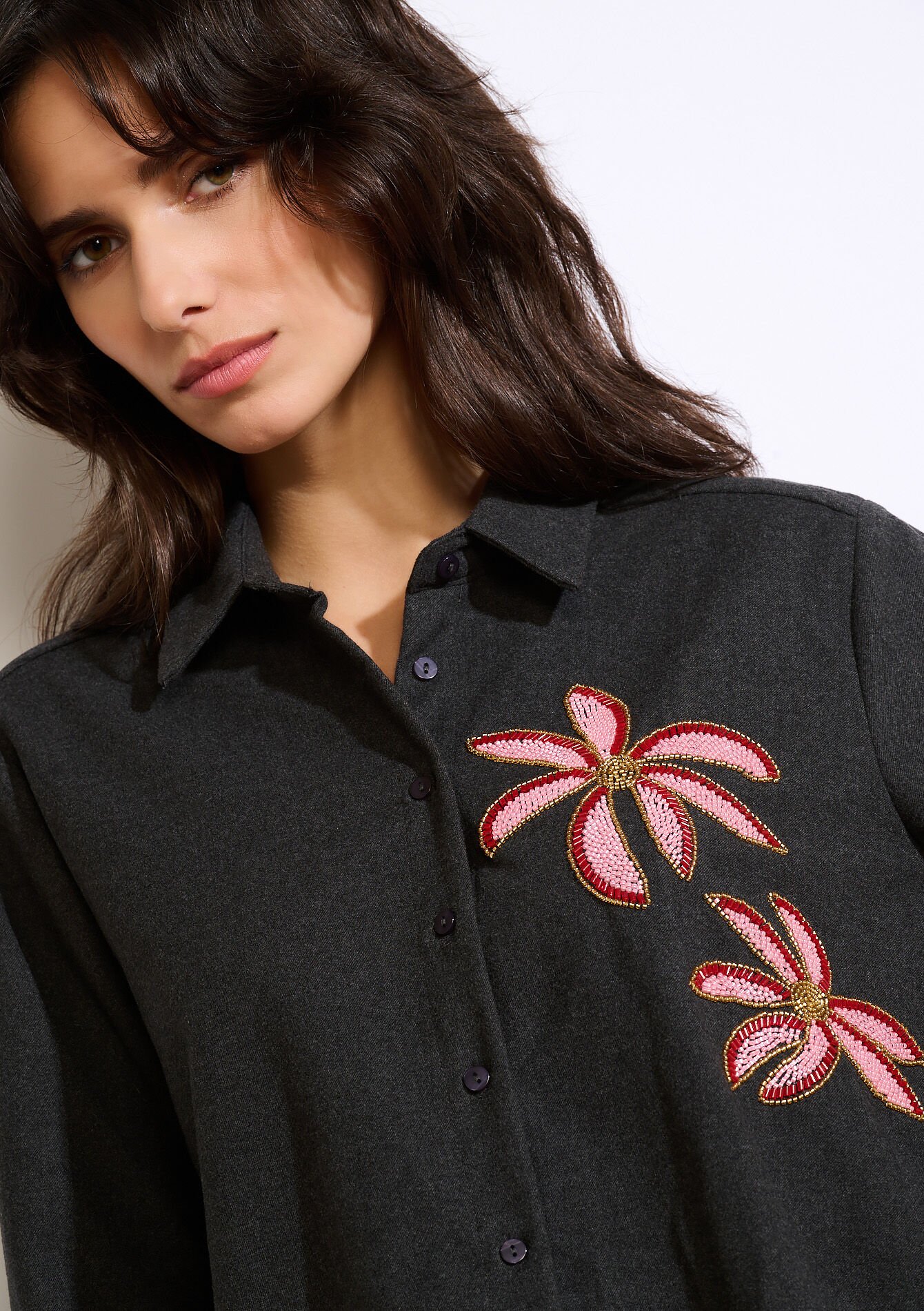 Chemise en flanelle brodée, , back