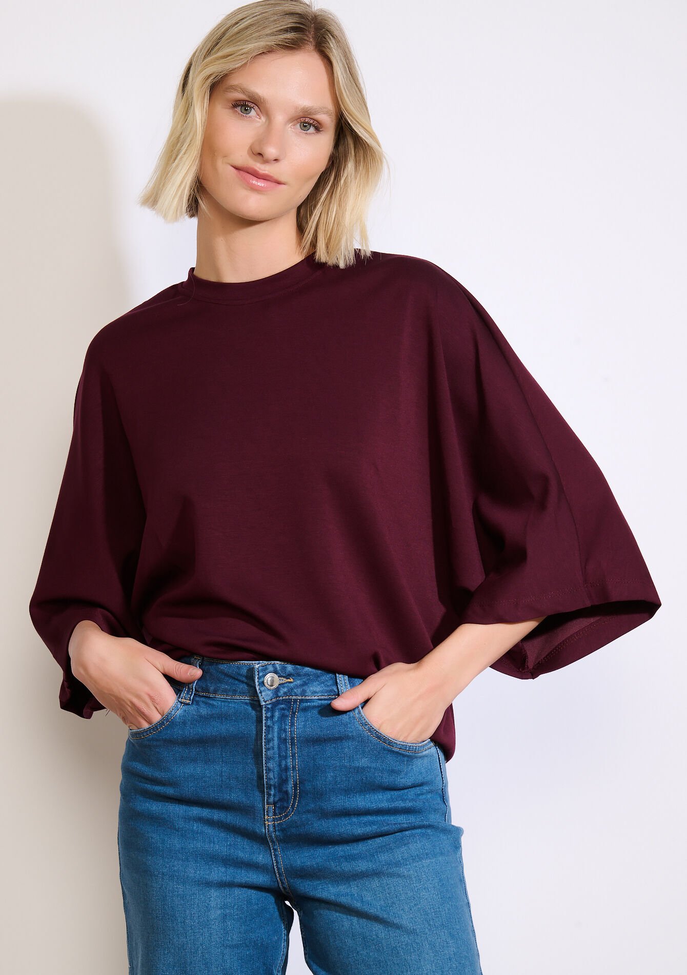 Sweater met wijde mouwen - AUBERGINE - 03001814_1537