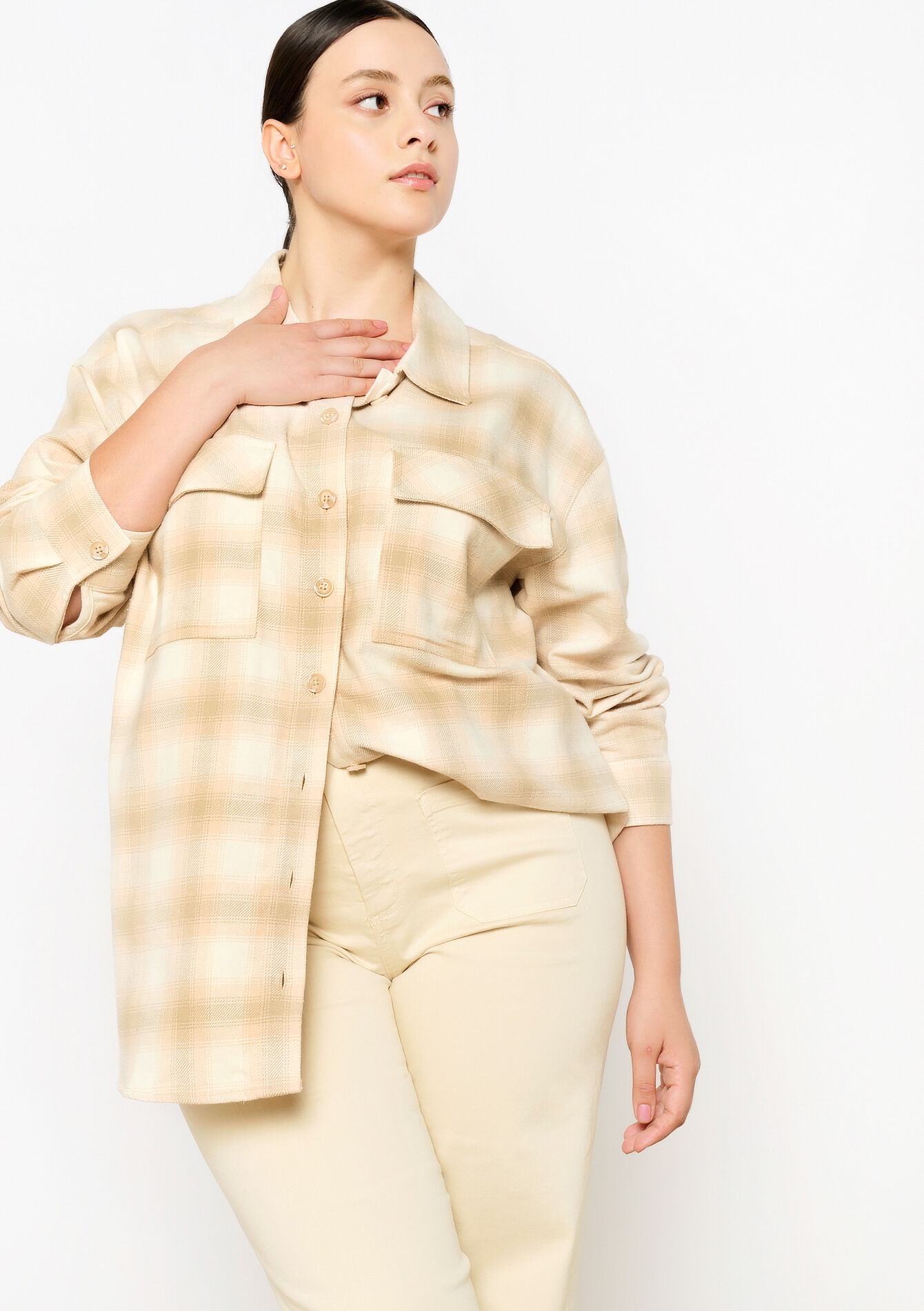 Oversized flanel overhemd, Oversized flanel overhemd - BEIGE COFFEE - 05702497_2561