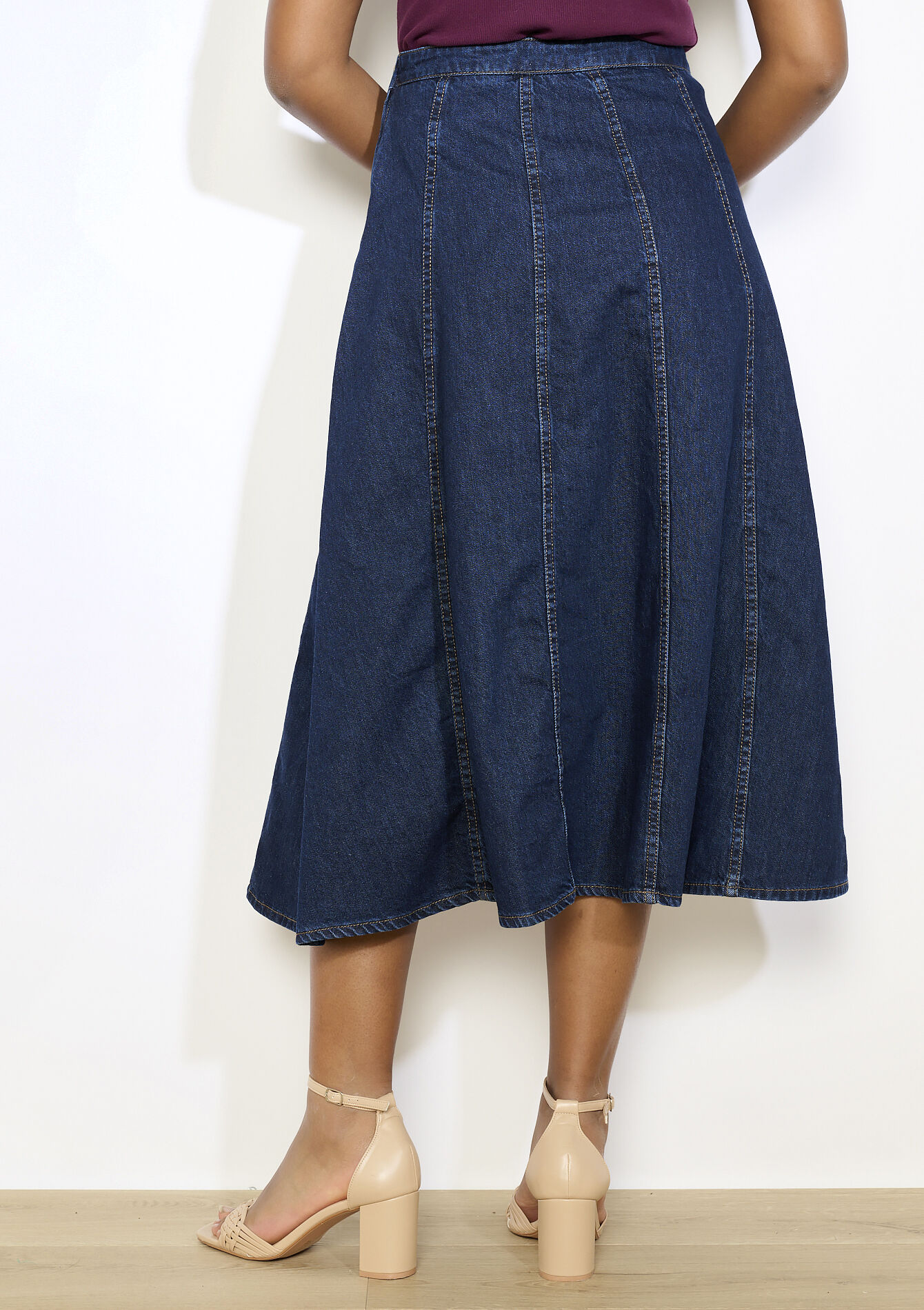 Denim midi-rok met flair, Denim midi-rok met flair - DARK BLUE - 07101400_0501