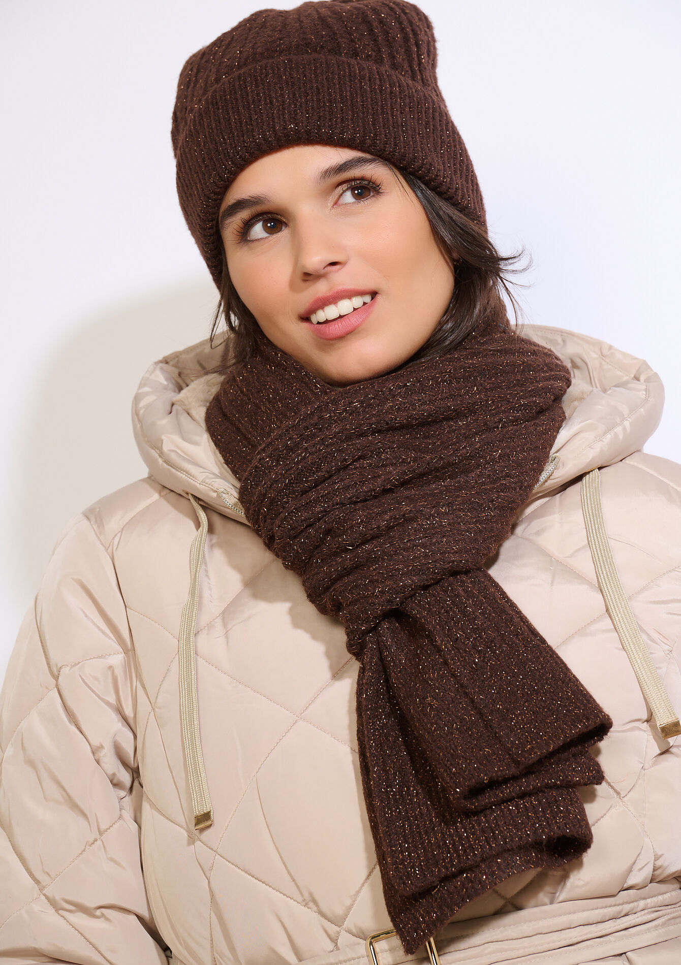 Geribde gebreide muts, Geribde gebreide muts - BROWN DARK CHOCOLATE - 17002180_3720