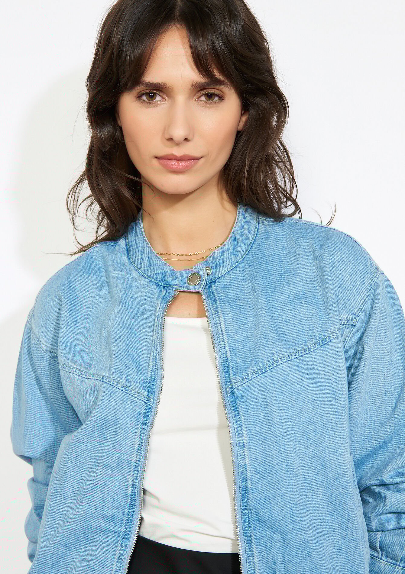 Denim jas met rits - BLUE BLEACHED - 09101100_0502