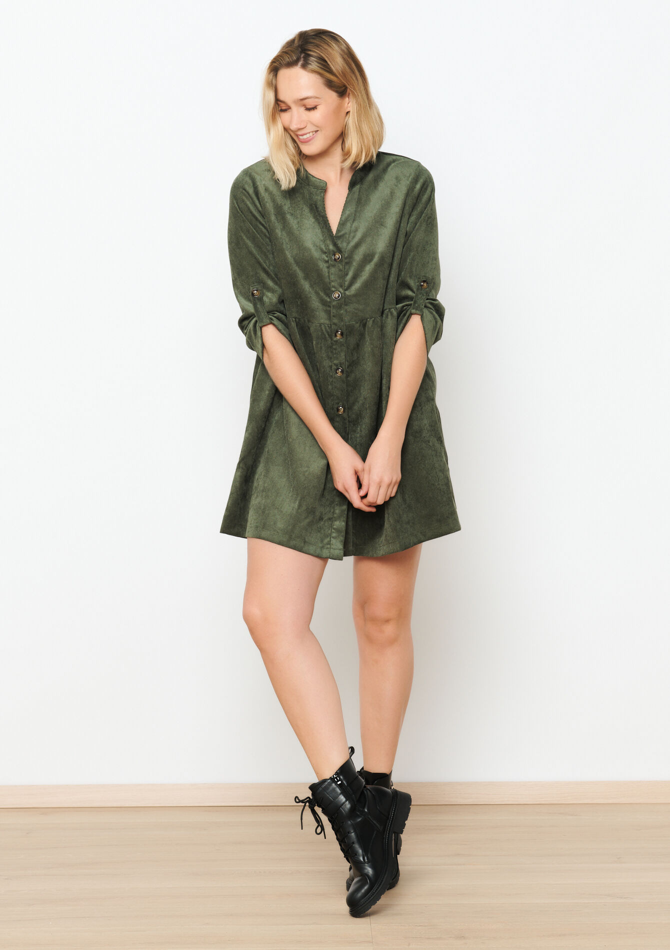 Robe-chemise en velours côtelé - KHAKI MED - 08103467_4327