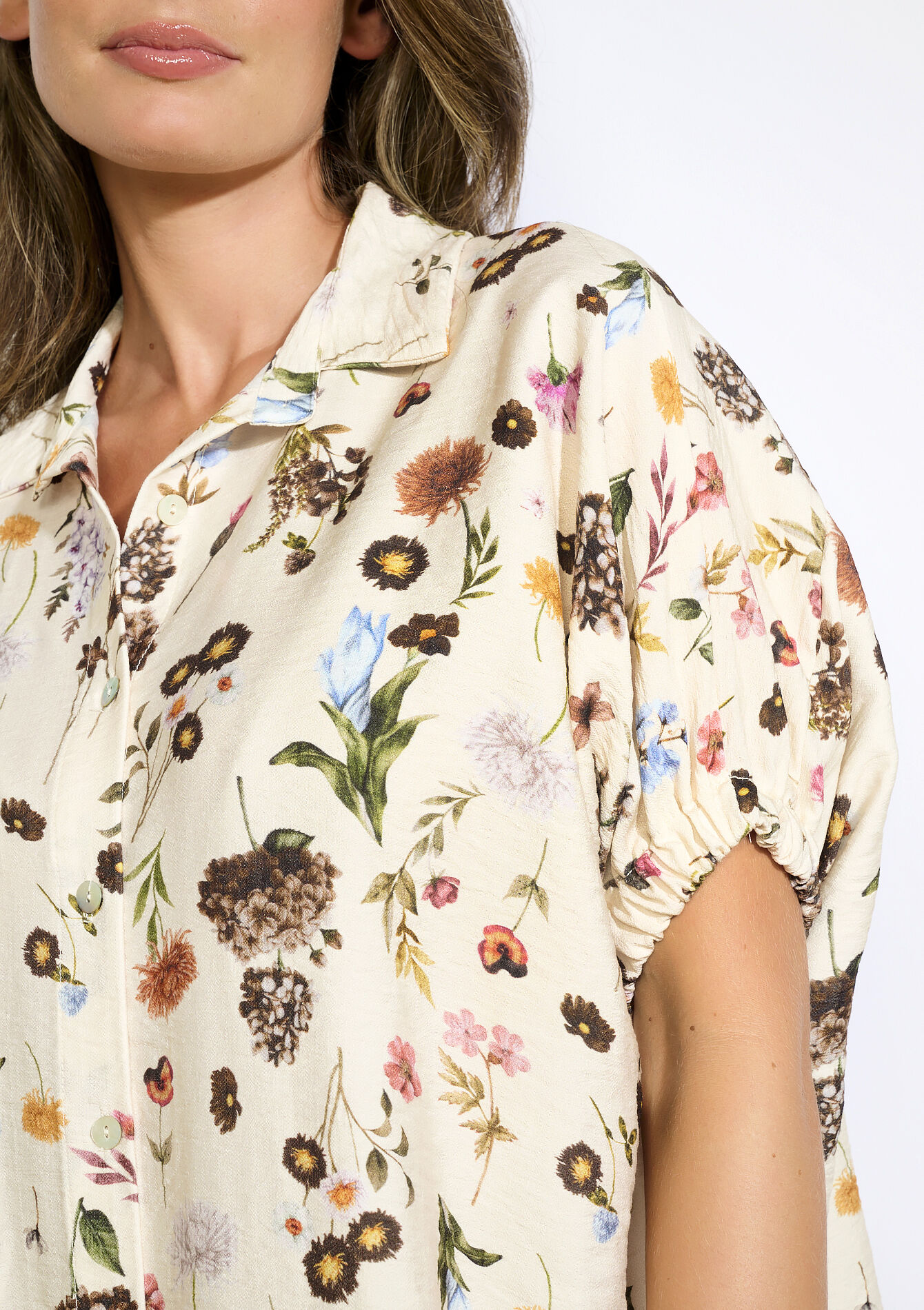 robe chemise à imprimé floral, robe chemise à imprimé floral - VANILLA WHITE - 08104264_1013