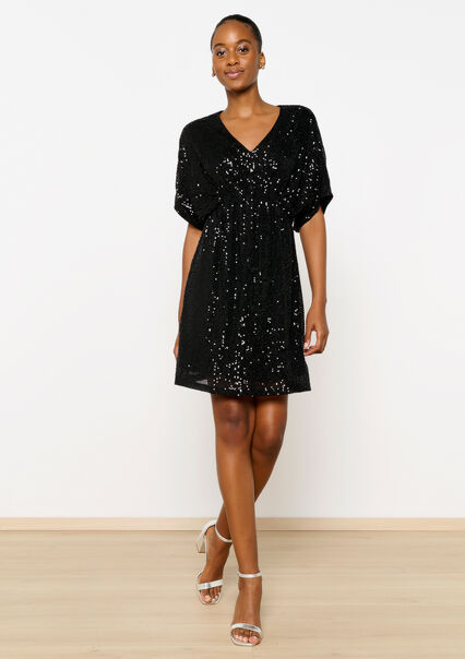 Short dress with sequins - BLACK - 08103656_1119